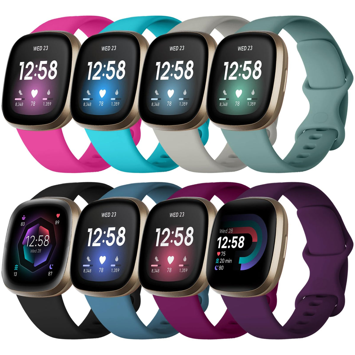 Lerobo Compatible With Fitbit Versa 4 Versa 3 Bands, Compatible With Fitbit Sense 2 Bands For Women Men, 8 Pack Sport Wristbands