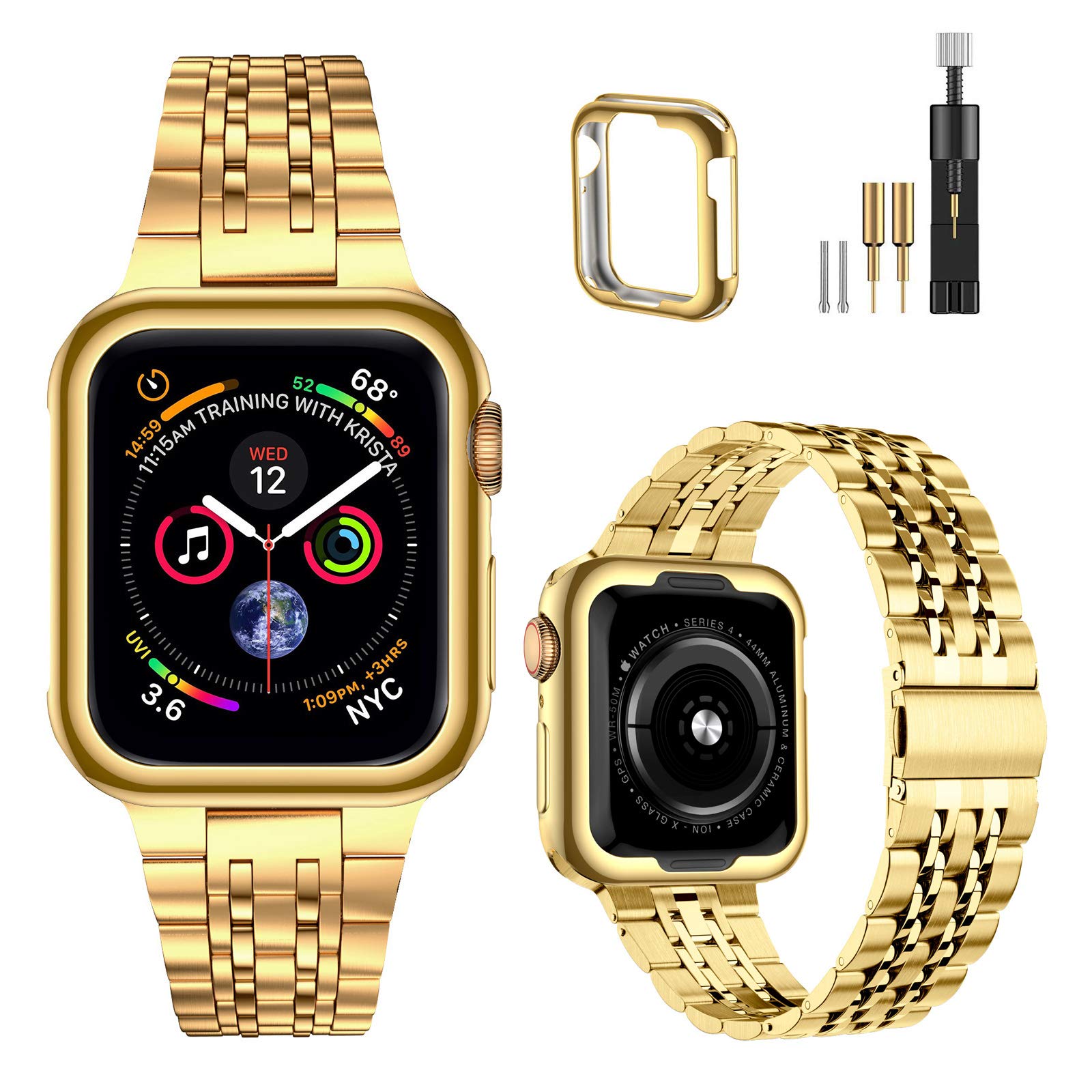 Miohhr Compatible With Apple Watch Band 38Mm 40Mm, Solid Stainless Steel Metal Strap For Iwatch Series 6 5 4 3 2 1 Se (Gold,38/4