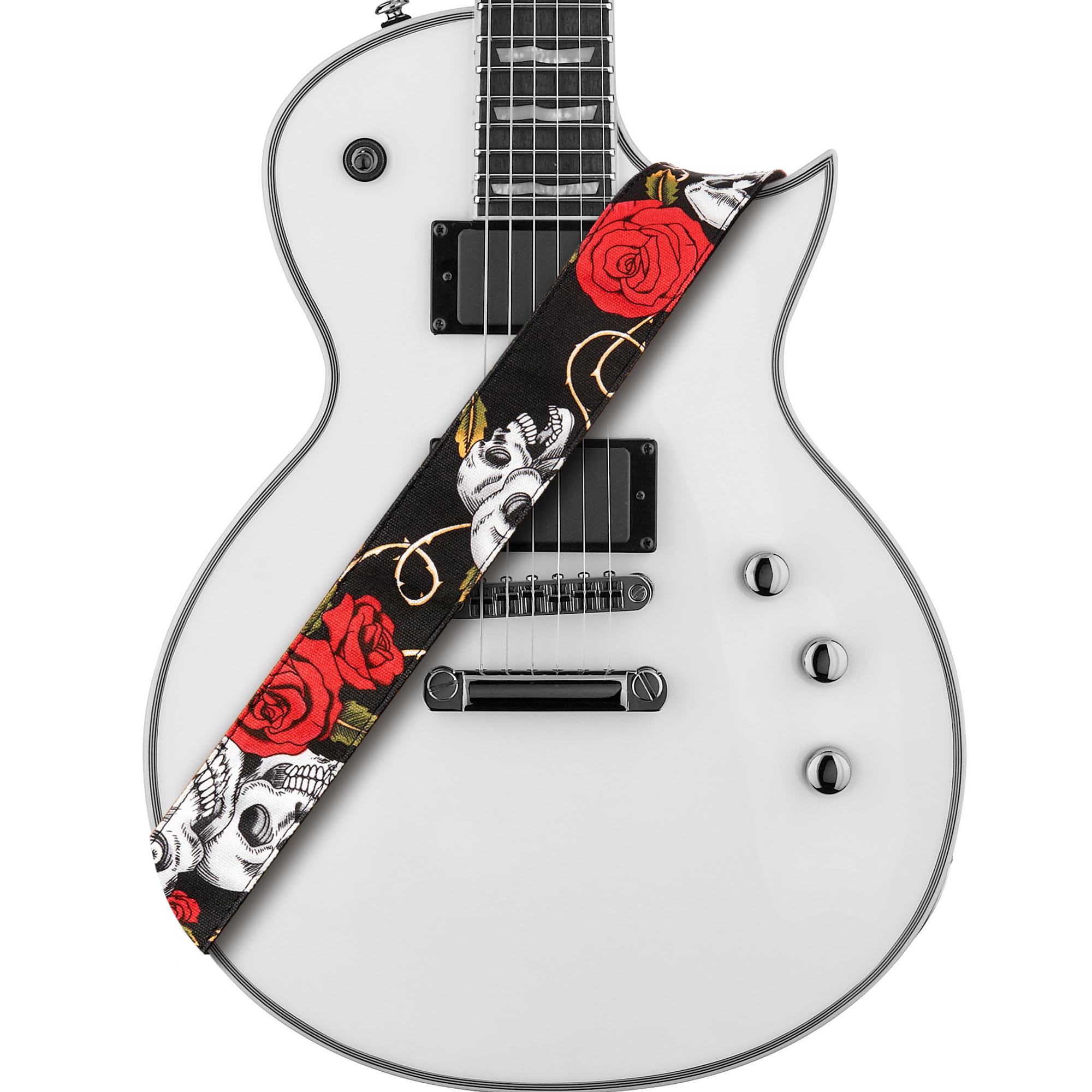 Amumu Guitar Strap - 2 Rose SKull Pattern for Acoustic, Electric and Bass Guitars, Adjustable 36 - 63