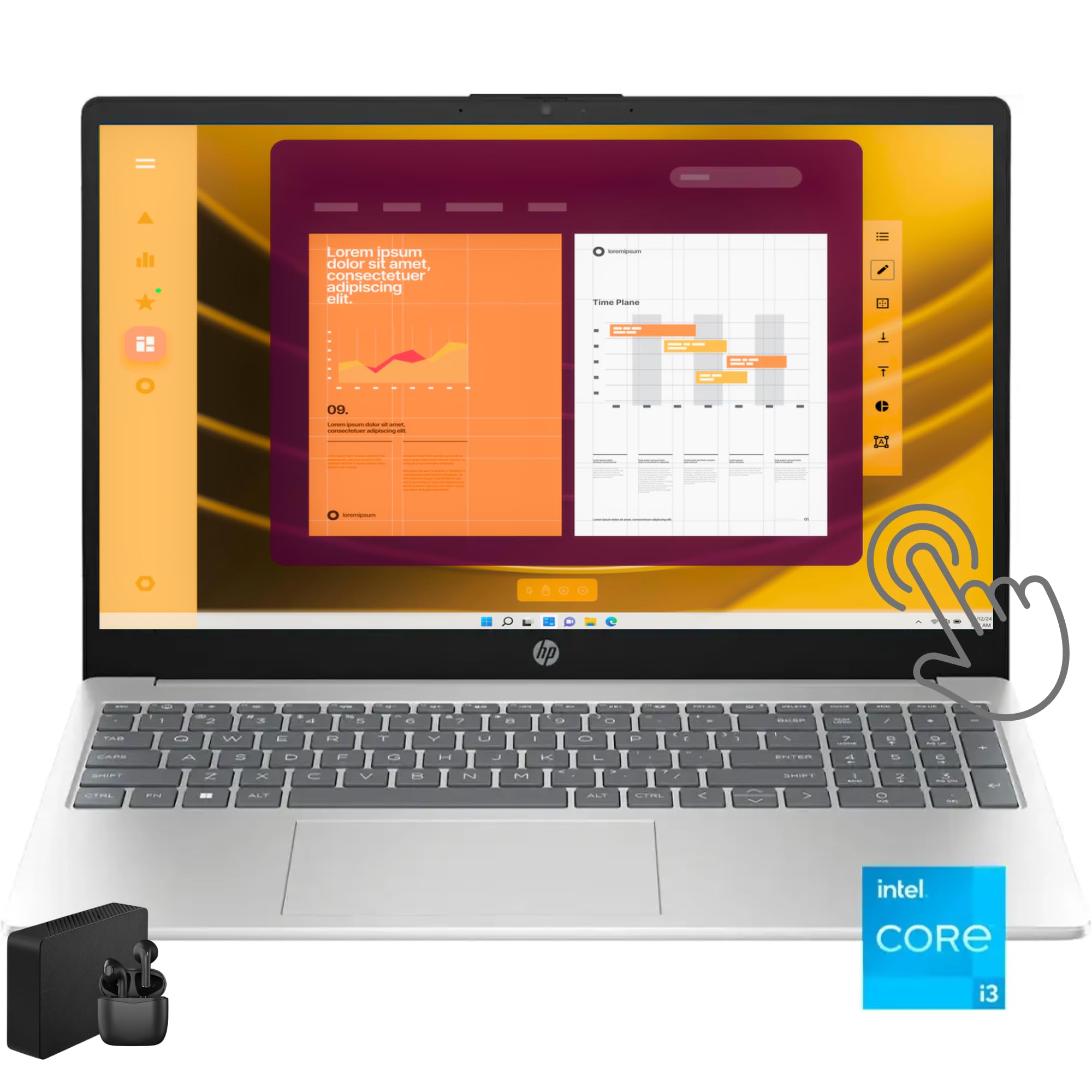 HP 255 Essential Touchscreen Laptop, Intel 6-Core i3 Processor, 64GB RAM, 2TB SSD Storage, HDMI, Windows 11 Home with Bluetooth 