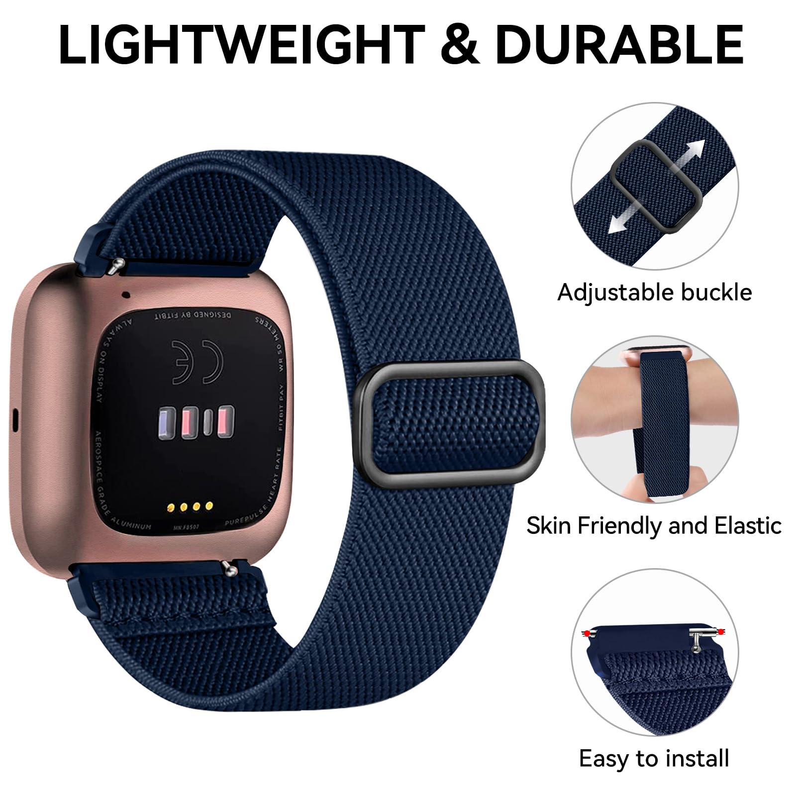 Chinber 5 Pack Bands Compatible With Fitbit Versa 2 Bands, Soft Adjustable Nylon Sport Band For Fitbit Versa Smart Watch Women M