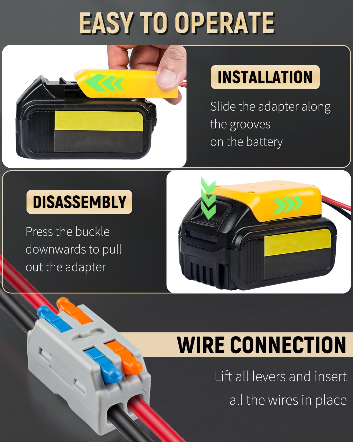 Vibit Power Wheel Adapter For Dewalt 20 V Lithium Battery, Peg Perego Dewalt Battery Adapter With Original Wire Harness Connecto