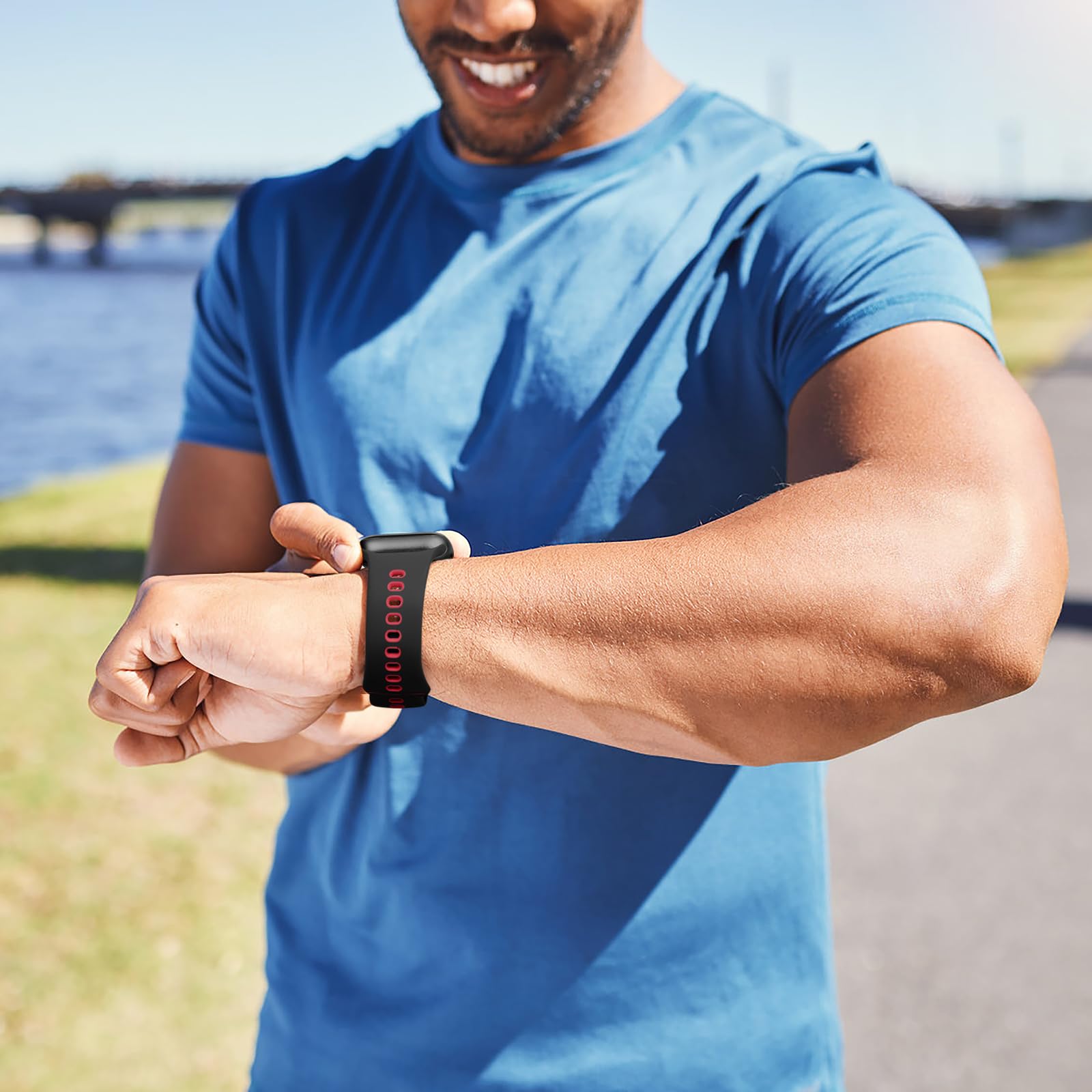 Witzon Sport Band Compatible With Apple Watch Bands For Men 42Mm 41Mm 40Mm 38Mm, Soft Silicone Strap Breathable Smart Watches Re