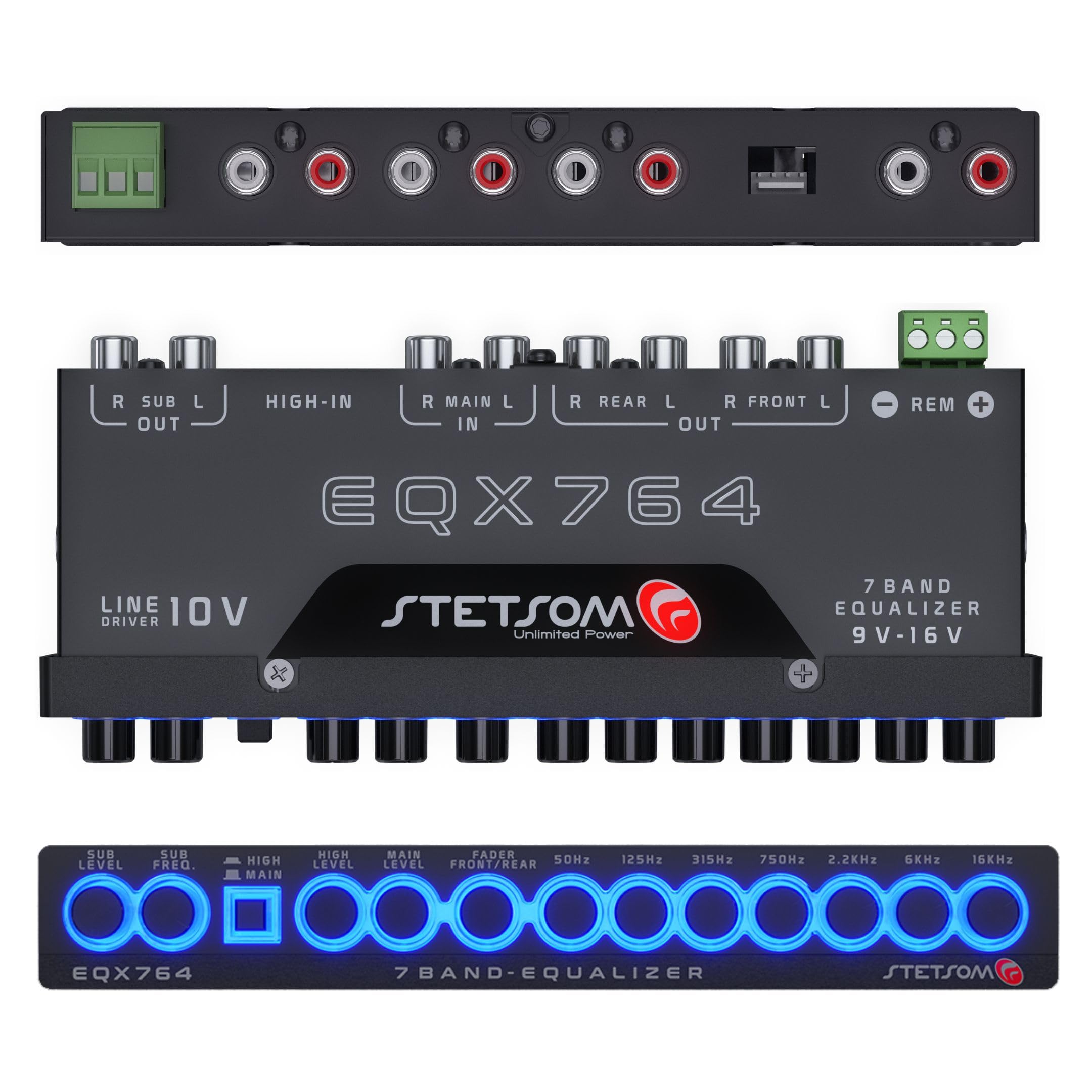 Eqx764 7 Band Equalizer, Pre Amp Car Audio Graphic Equalizer With 4 Inputs (Rca & High) 6 Outputs, 10V Line Driver To Avoid Nois