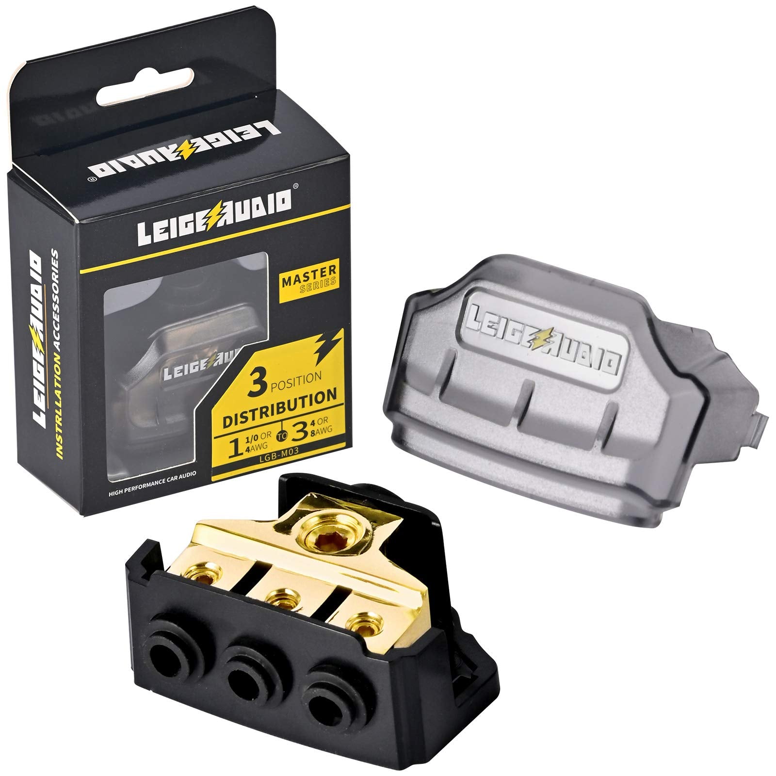 Leigesaudio 0/2/4 Gauge In 4/8/10 Gauge Out Copper Power Distribution Block For Car Audio Splitter (1 In 3 Out)