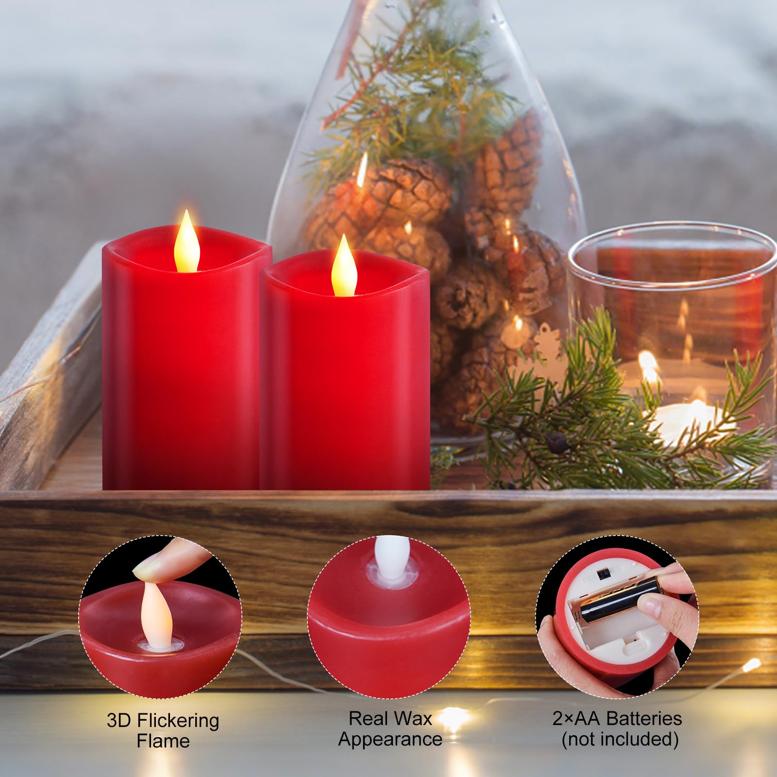Milysoek 2Pcs, 3 X 5 Inches Flameless Candle With Remote Control, 3D Flickering Wick, Real Wax Pillar Led Candles, Battery Opera