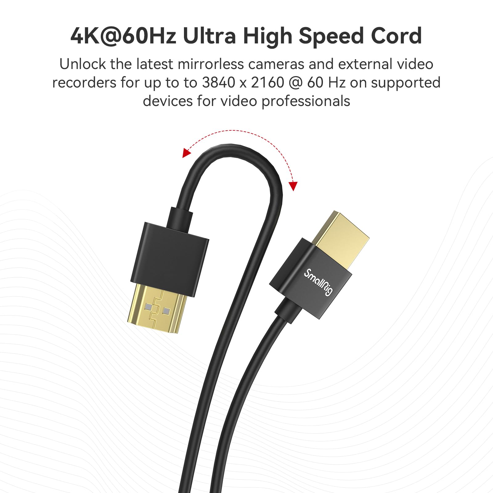 Smallrig Upgraded Ultra Thin Hdmi Cable 55Cm/1.8Ft (A To A), 4K Hyper Super Flexible Slim Cord, High Speed Supports 3D, 4K@60Hz,