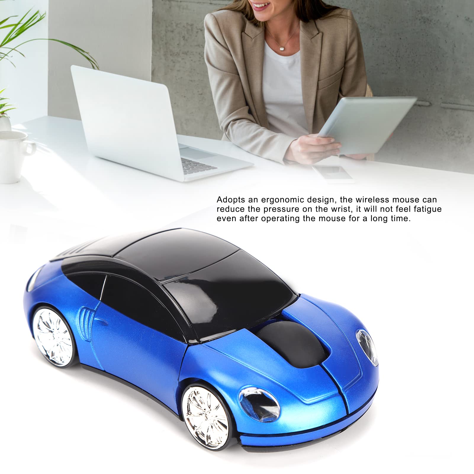 Dpofirs 2.4G Mouse For Laptop, Mini Car Shaped Smart Cordless Mouse, Ergonomic Game Mouse With Usb Receiver, Gifts For Girls(Blu