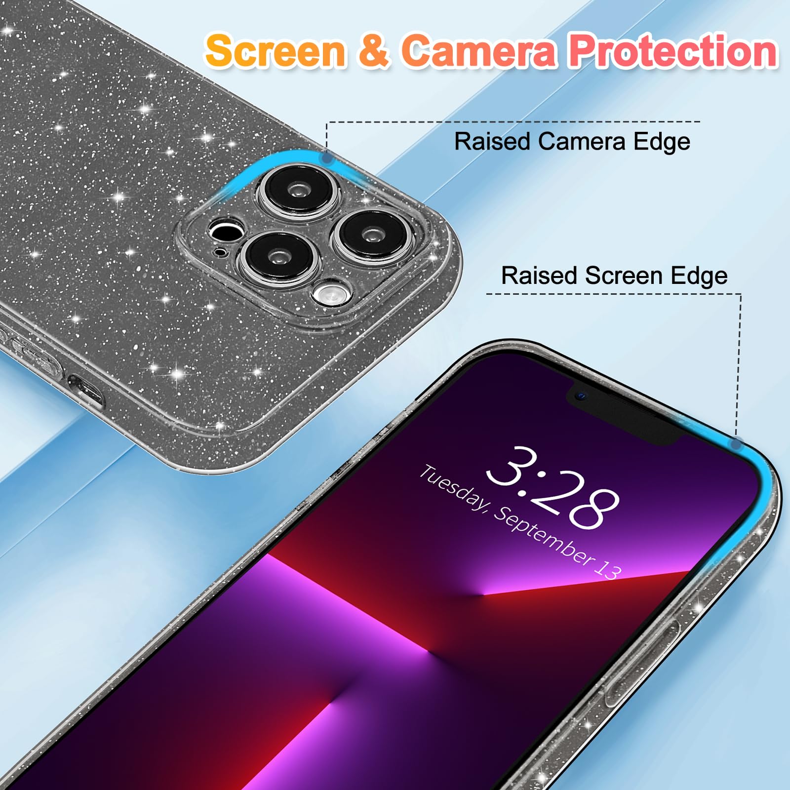 Hython Case For Iphone 13 Pro Case Glitter Cute Sparkly Shiny Bling Sparkle Phone Cases 6.1, Thin Slim Fit Soft Tpu Bumper Shock