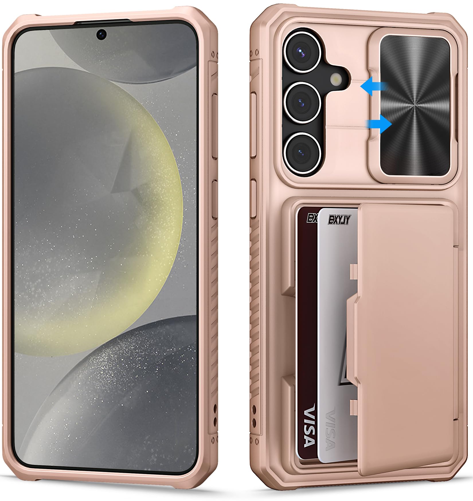 Bxyjy For Samsung Galaxy S24+ Plus Case With Card Holder (4 5 Cards) & Slide Camera Cover, Military Grade Drop Protection, Women