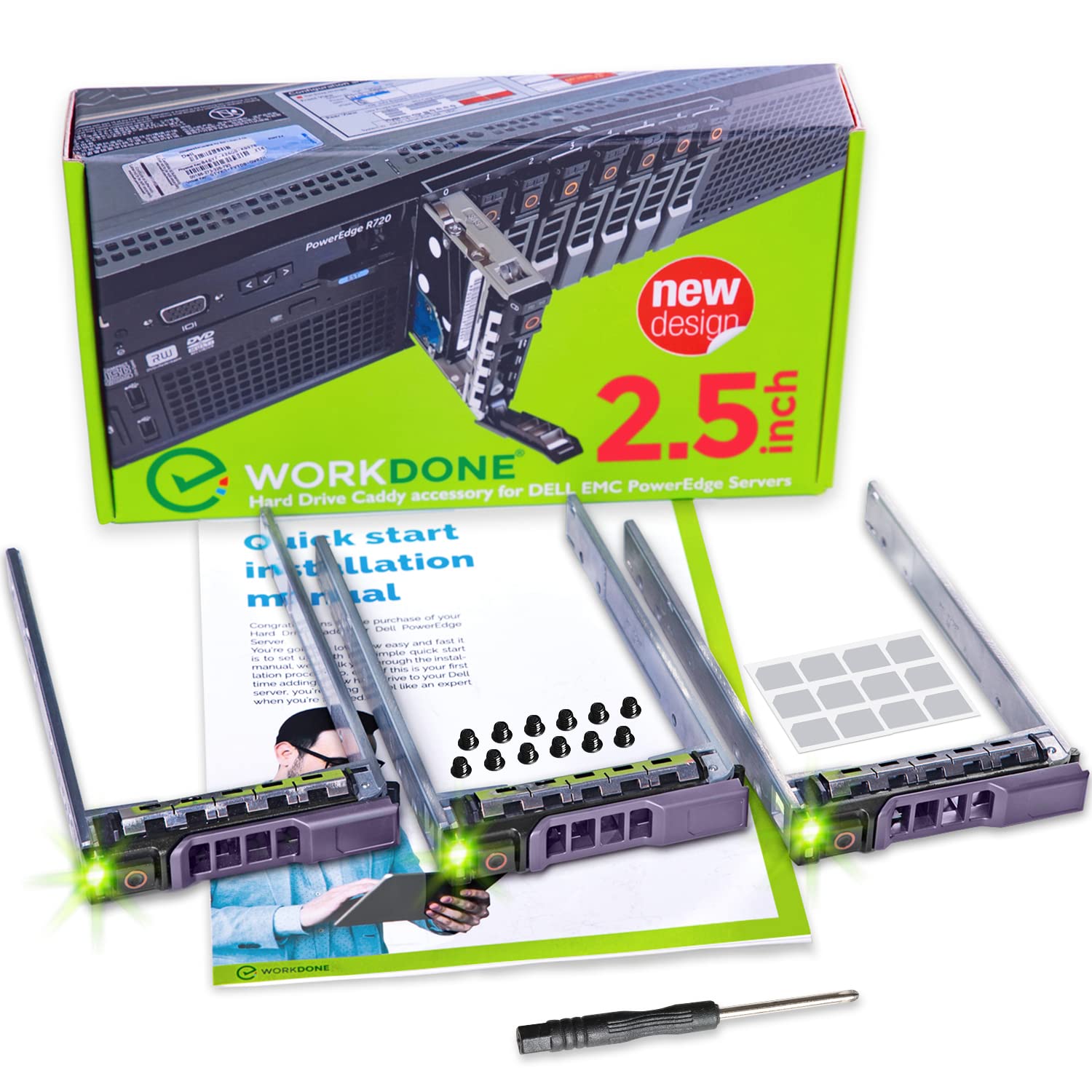 Workdone 3 Pack   2.5'' Hard Drive Caddy G176J Compatible For Dell Poweredge Server   R310 R410 R415 R510 R610 M610 T710 R710 M7