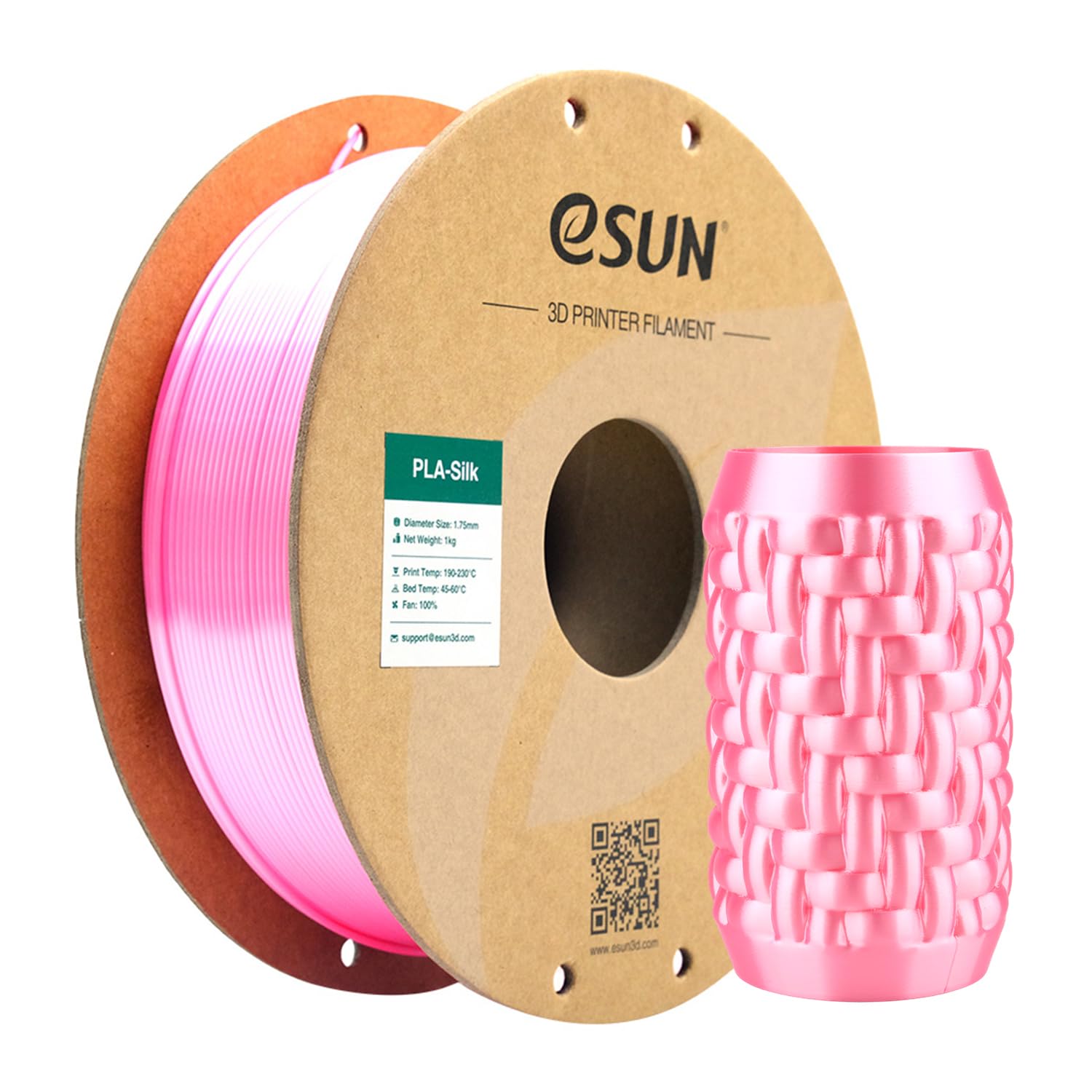 eSUN Silk PLA Filament Pink Silky Shiny 3D Printing PLA Filament 1.75mm Dimensional Accuracy +/- 0.03mm, 1kg Carboard Spool (2.2