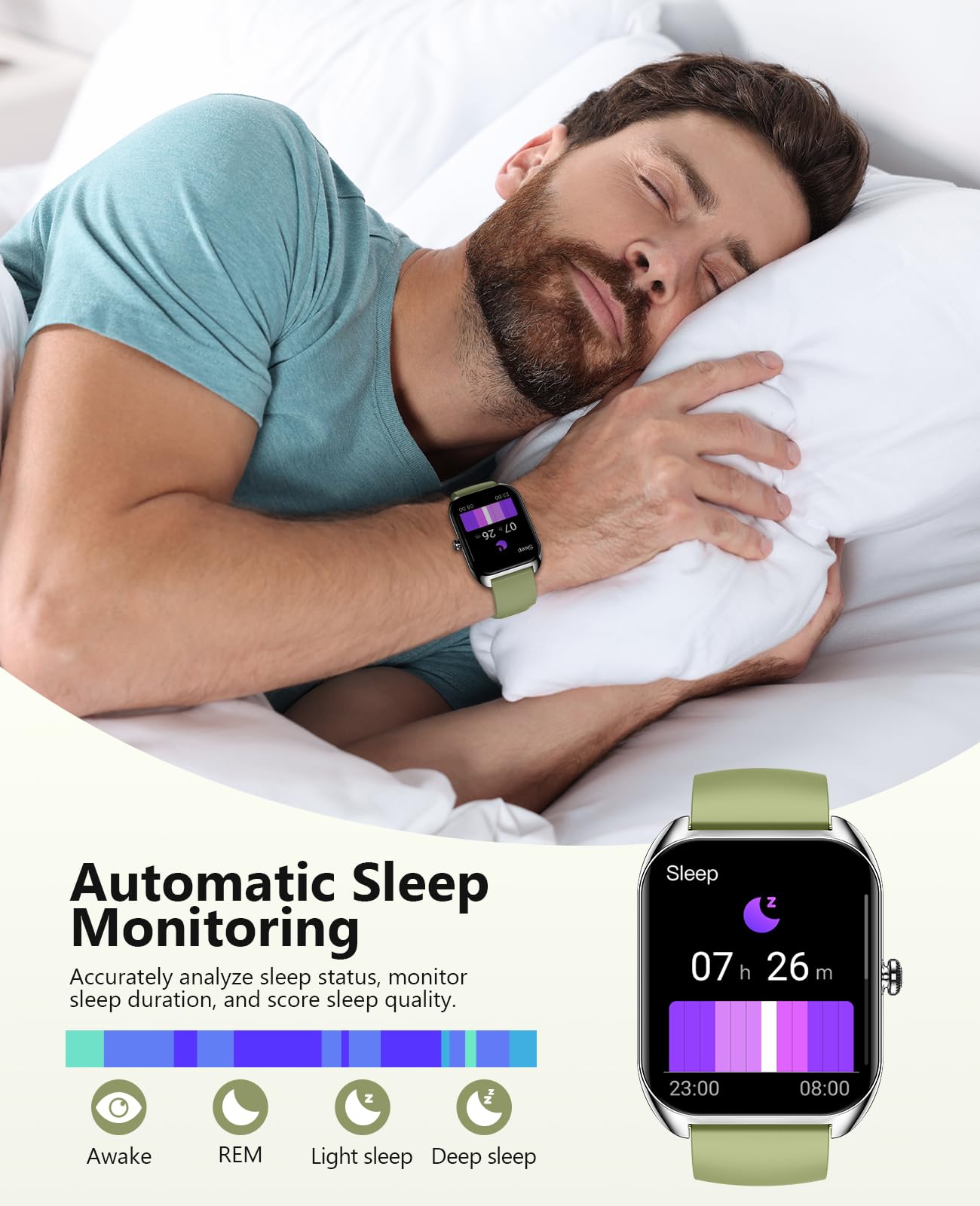 Smart Watch (Answer/Make Call) For Men Women, 2.02 '' Smartwatch With Heart Rate/Blood Pressure/Blood Oxygen/Sleep Monitor, Ipx8