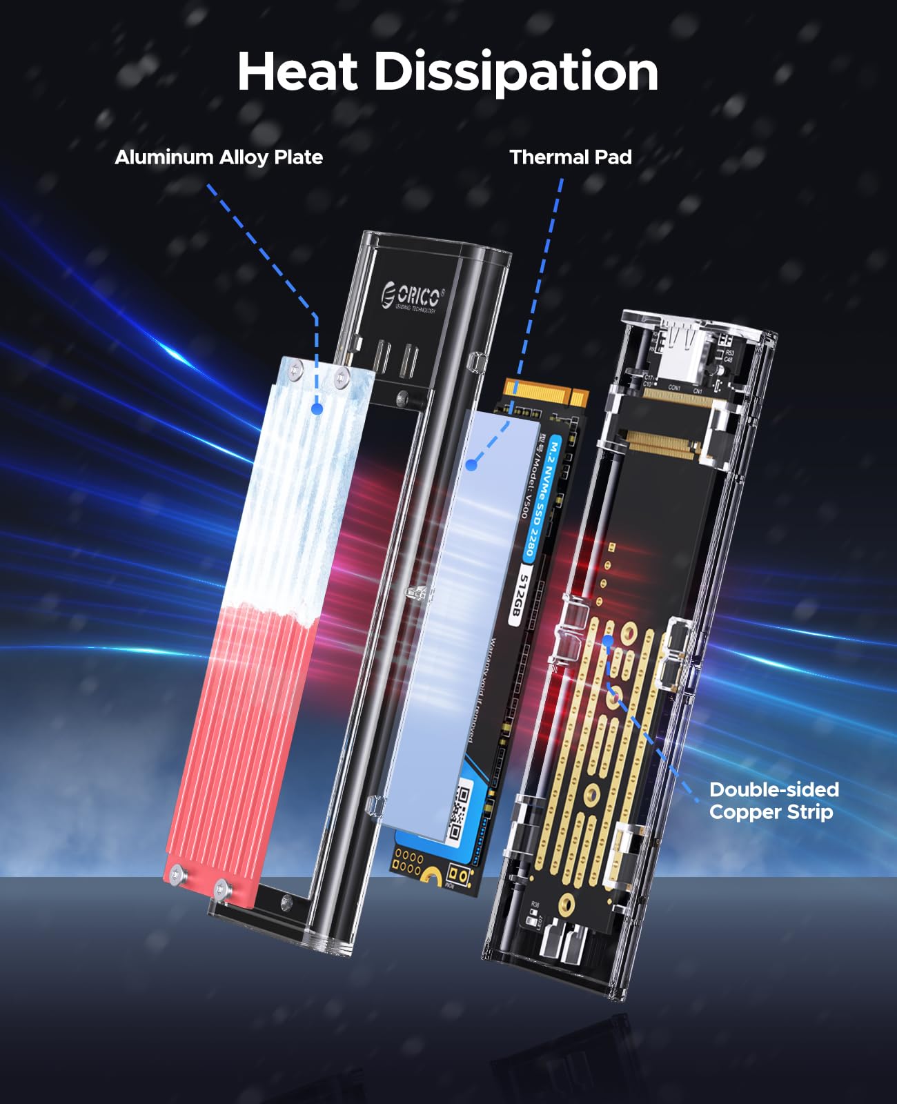 Orico Nvme M.2 To Type C Usb3.1 Gen2 10Gbps Transparent External Solid State Drive Adapter Enclosure For 2280 2260 2242 2230 Pci