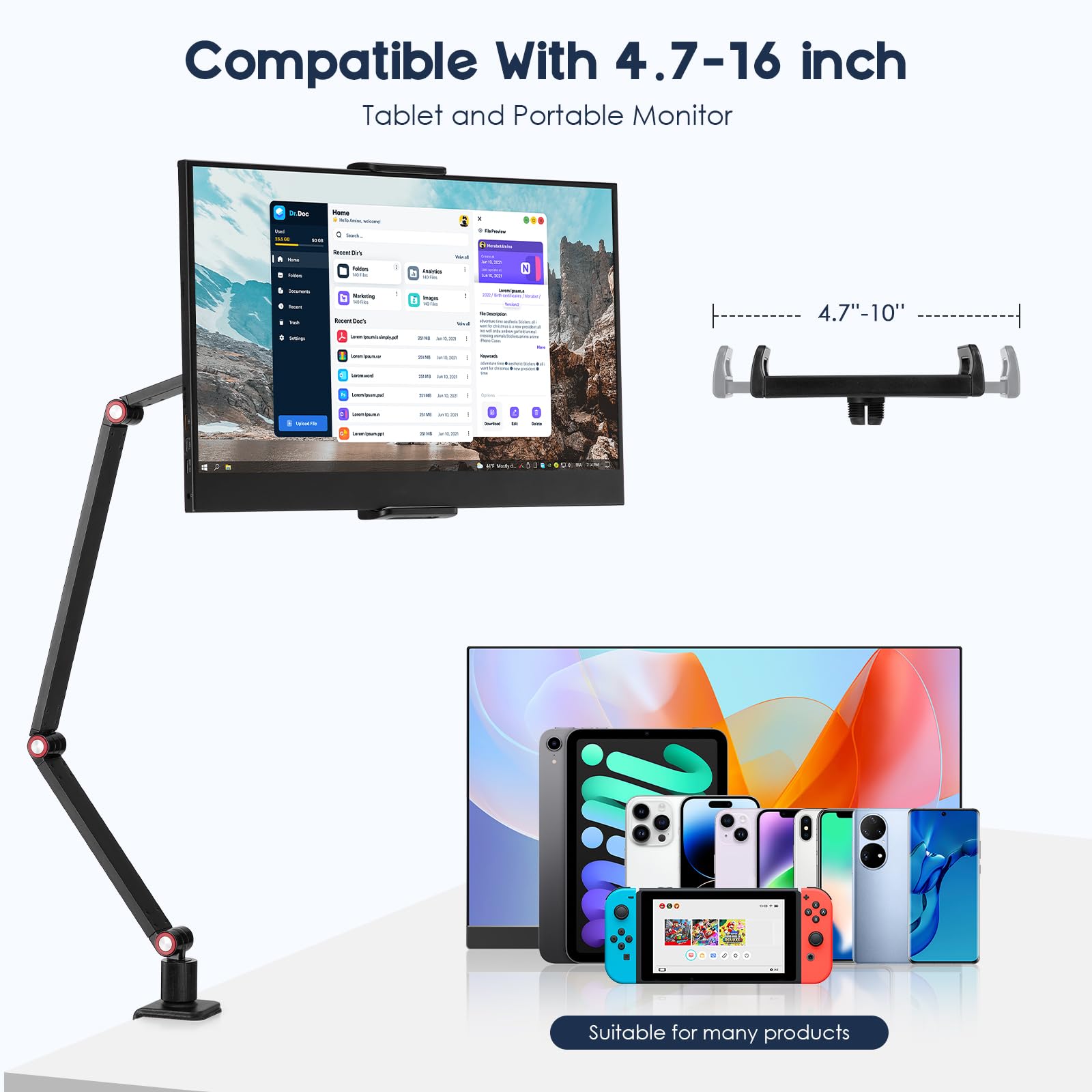 Purboah Tablet Stand Holder For Ipad,Portable Monitor Stand Holder 15.6'',16'',Webcam Camera Ring Light Desk Mount With 360Rotat