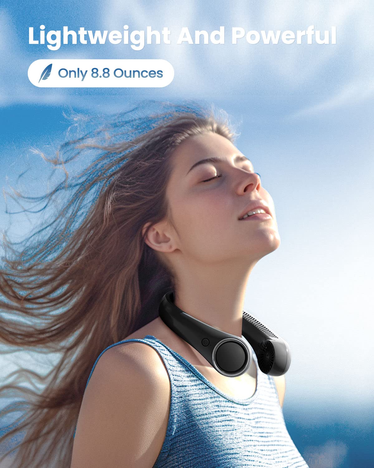 Gaiatop Portable Neck Fan, Rechargeable Hands Free Bladeless Mini Fans, 3 Speeds 72 Air Outlet, Free Adjustment Personal Cooling