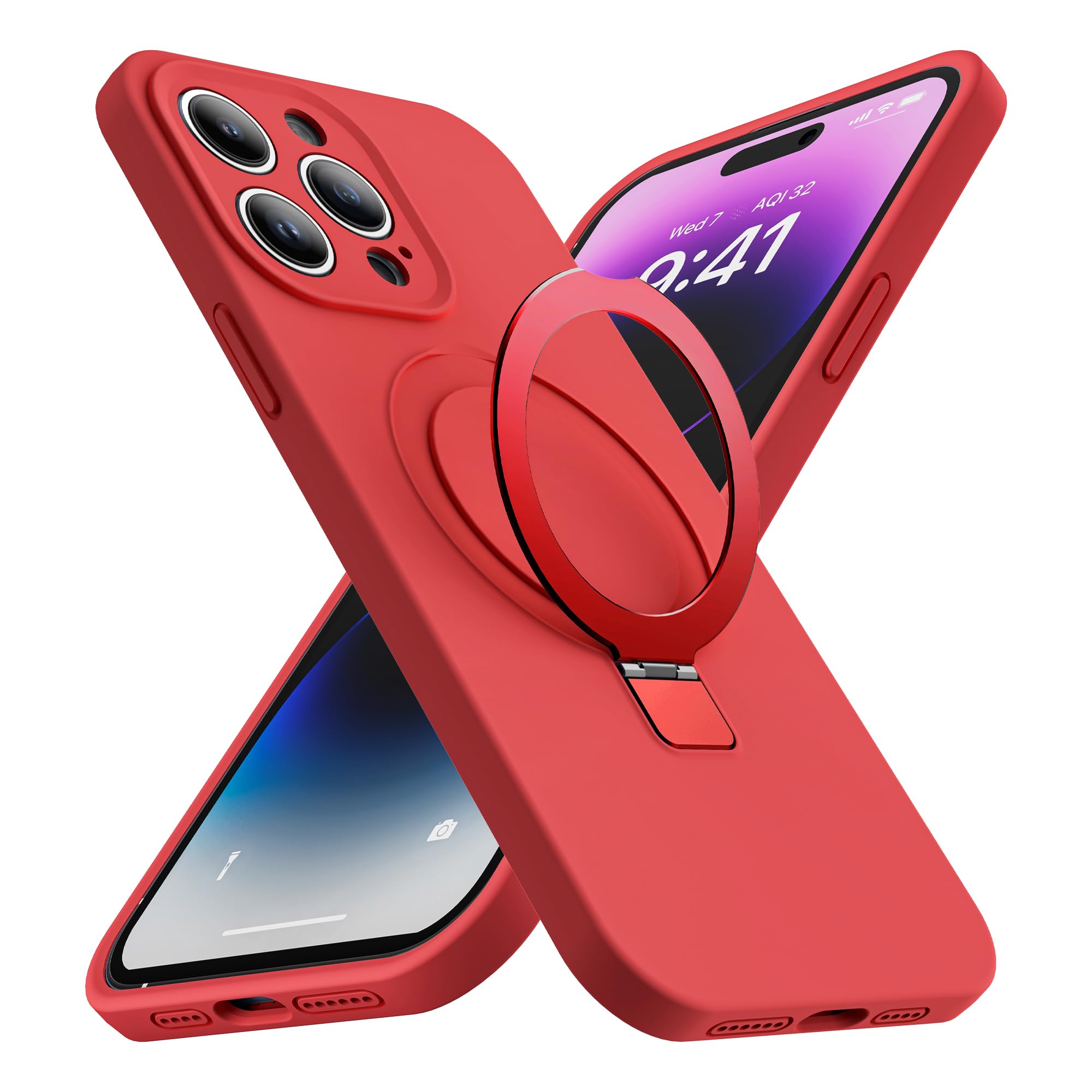 SKYLMW Designed for iPhone 15 Case with Magnetic Invisible Stand Compatible with Mag-Safe Military Drop Tested Shockproof Silico