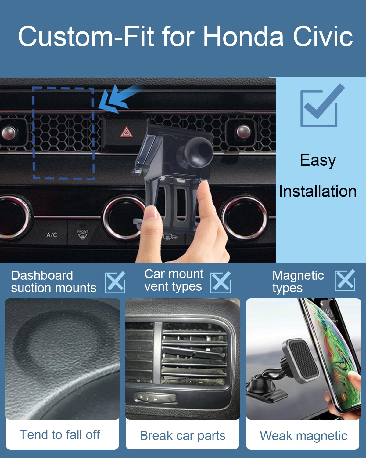 Oricarmes Civic Phone Mount Civic Phone Holder For 2025 2024 Civic Accessories Custom Fit For 2025 2024 2023 2022 Civic Compatib