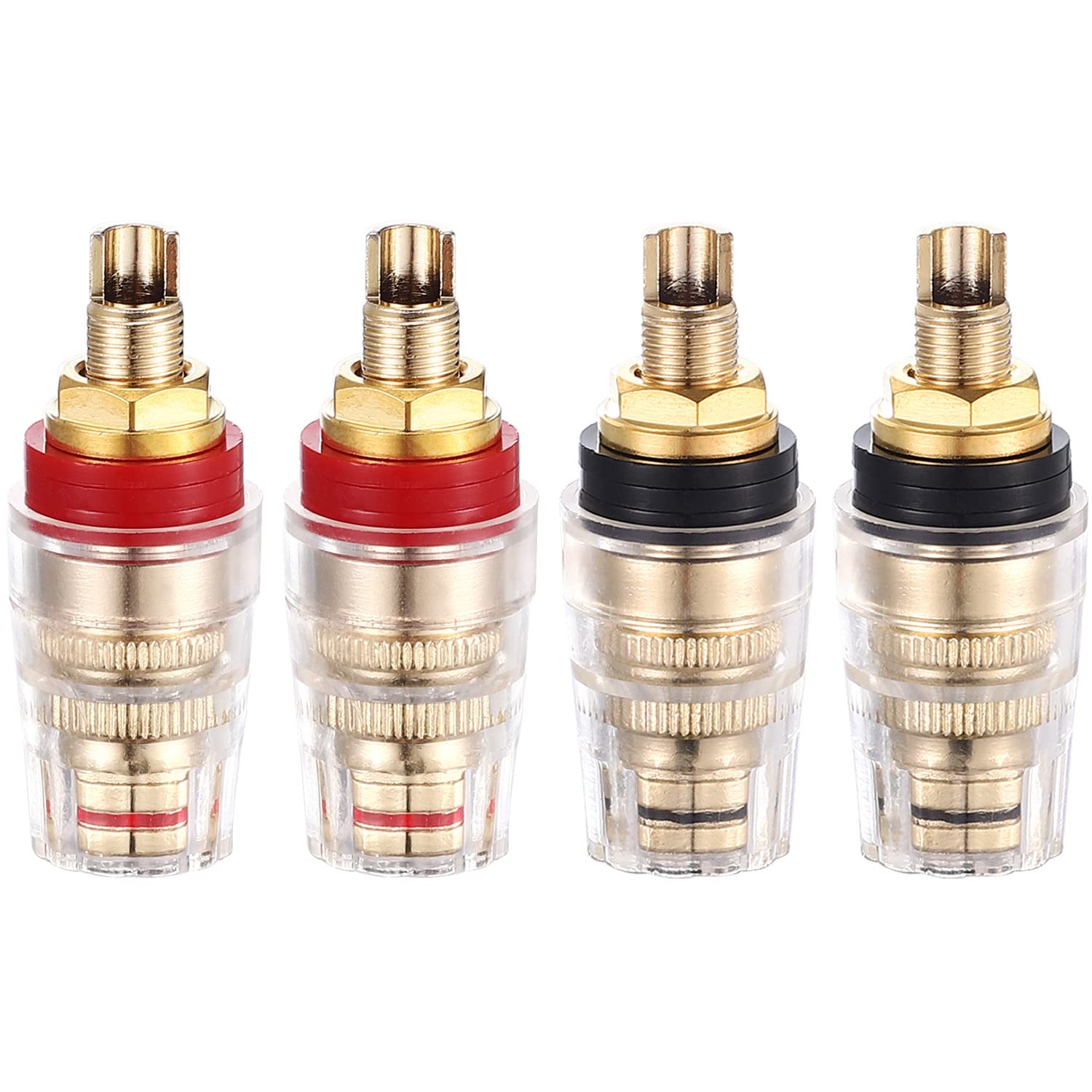 Facmogu 4Pcs Black & Red Heavy Duty 5 Way Binding Post Banana Jacks 4Mm, 24K Gold Plated Sold Brass Insulated Binding Post Banana Plugs, Speaker Amplifier Bindling Post Terminal Connectors   Short