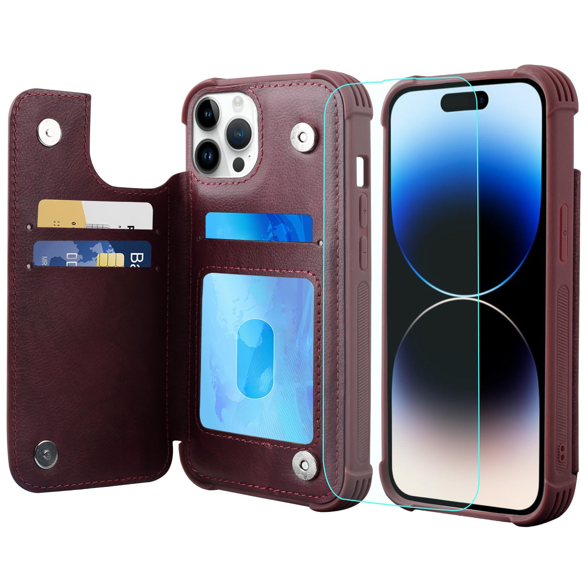 Vanavagy Wallet Case Compatible For Iphone 14 Pro For Women Men,Pu Leather Flip Folio Phone Case Cover Fits Magnetic Car Mount W