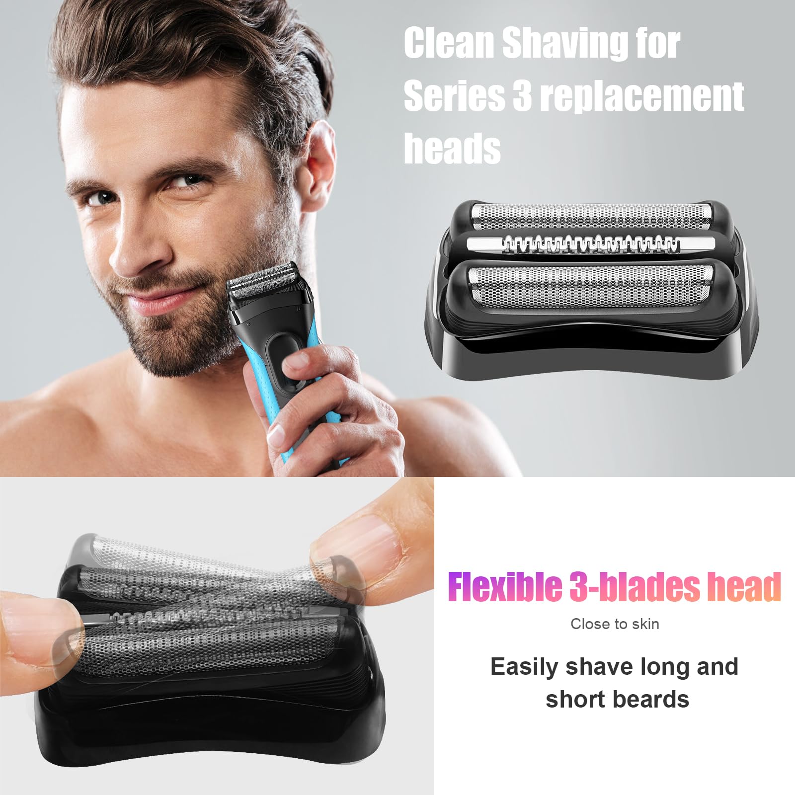 2 Pack Series 3 21B Replacement Head, Foil & Cutter Razor Head Compatible With S3 Shaver Replacement Heads 3040S 300S, 310S, 320