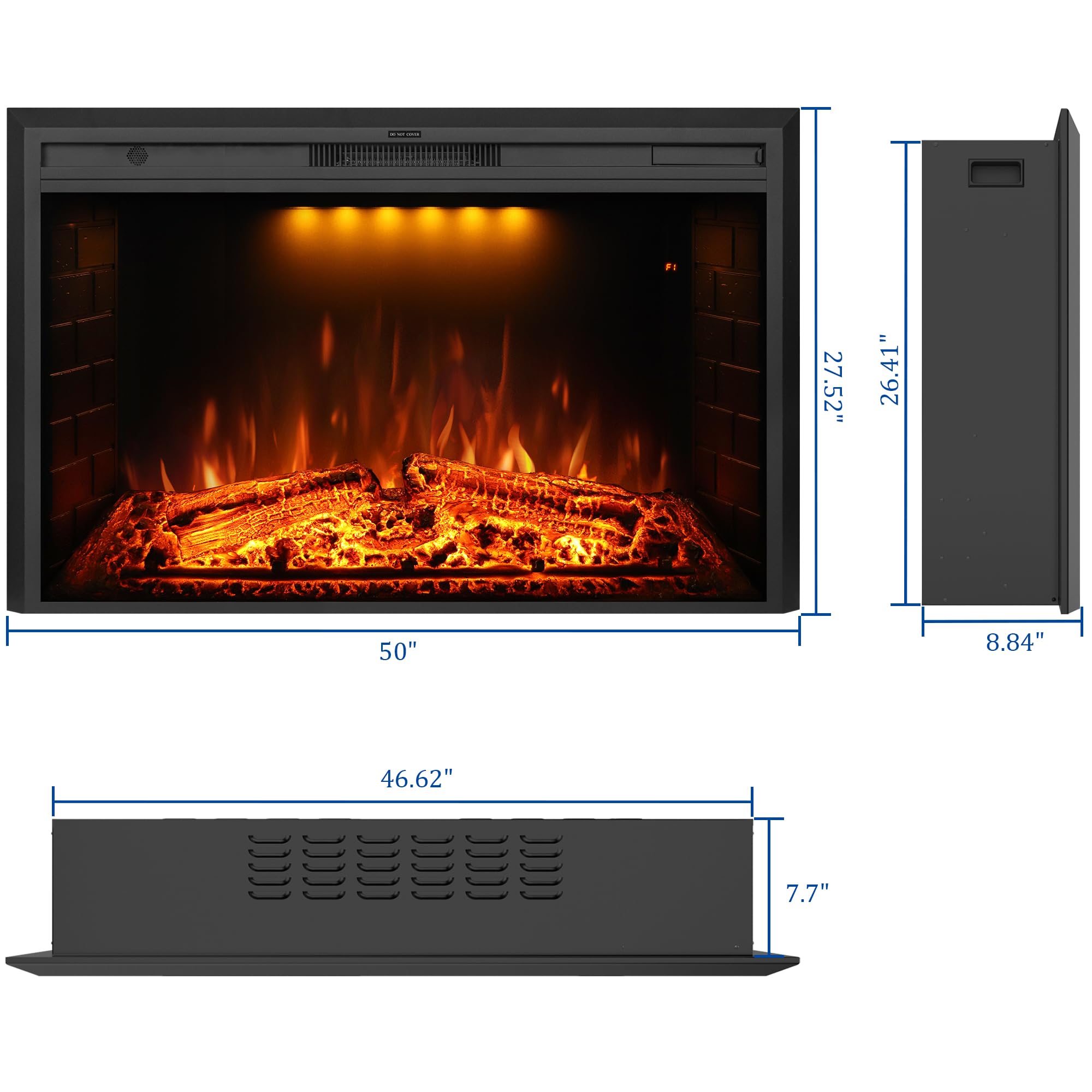 Dreamflame 50 Inch Electric Fireplace, Wall Fireplace Electric With Remote Control, Realistic Log And Crackling Sound, Overheati