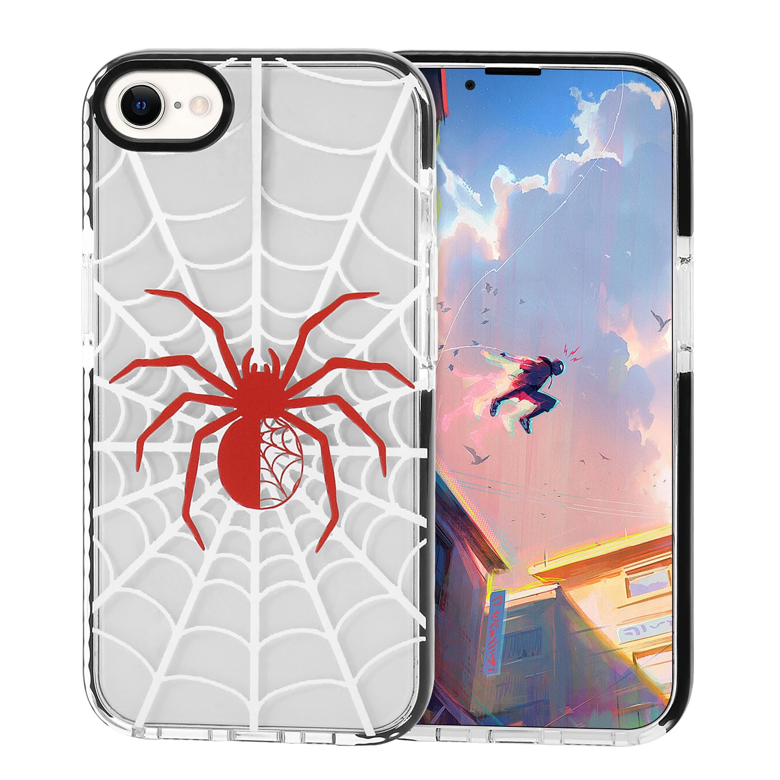 Yebowe Compatible with iPhone 7/8/SE Case, Cool Spider Web Print Design for Women Girls Boys Men Gift, Clear Cute Anime Style Bu