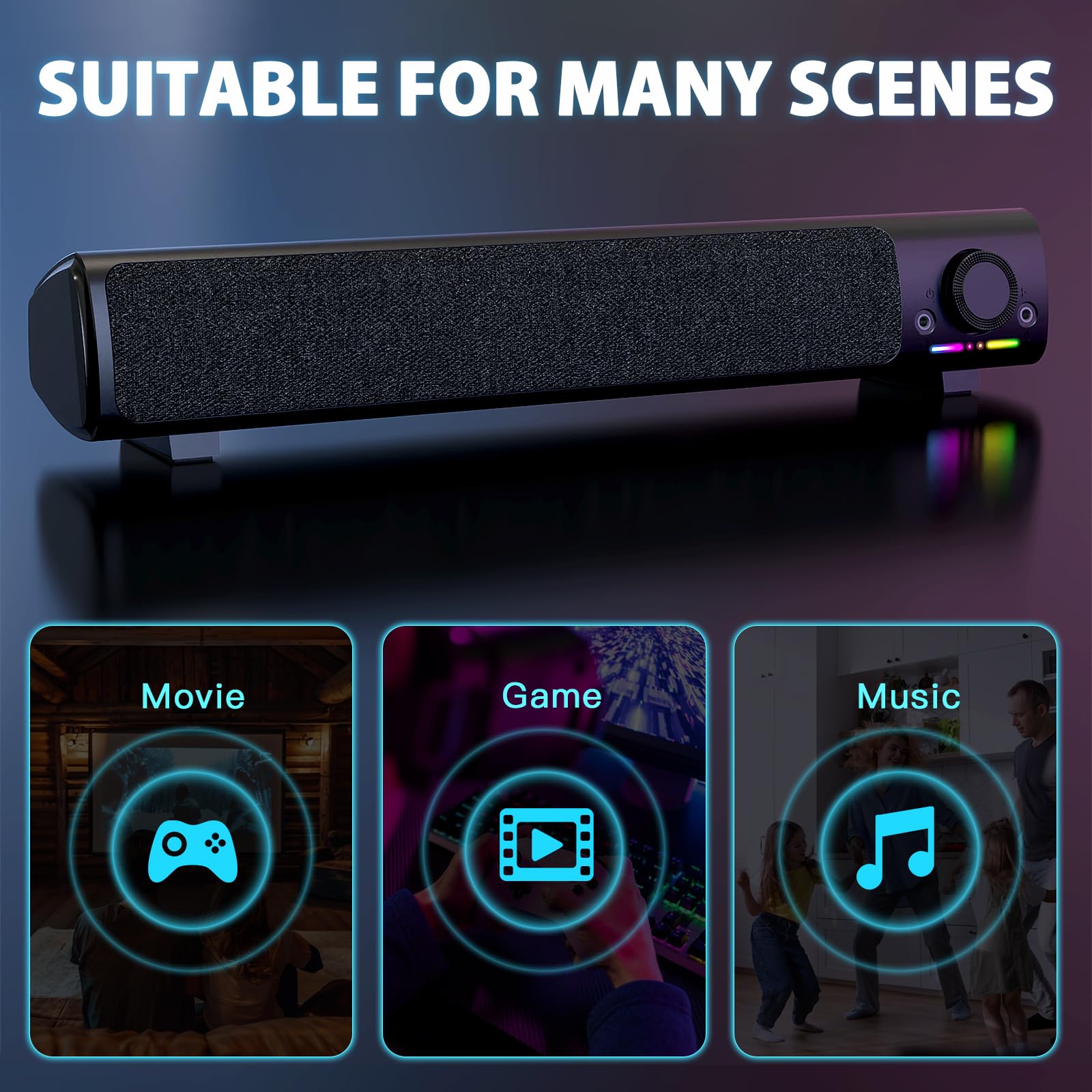 Hpylifh Computer Speakers, Usb Powered 3.5Mm Aux Pc Sound Bar For Desktop Monitor, Gaming Speakers With Headphones & Microphone