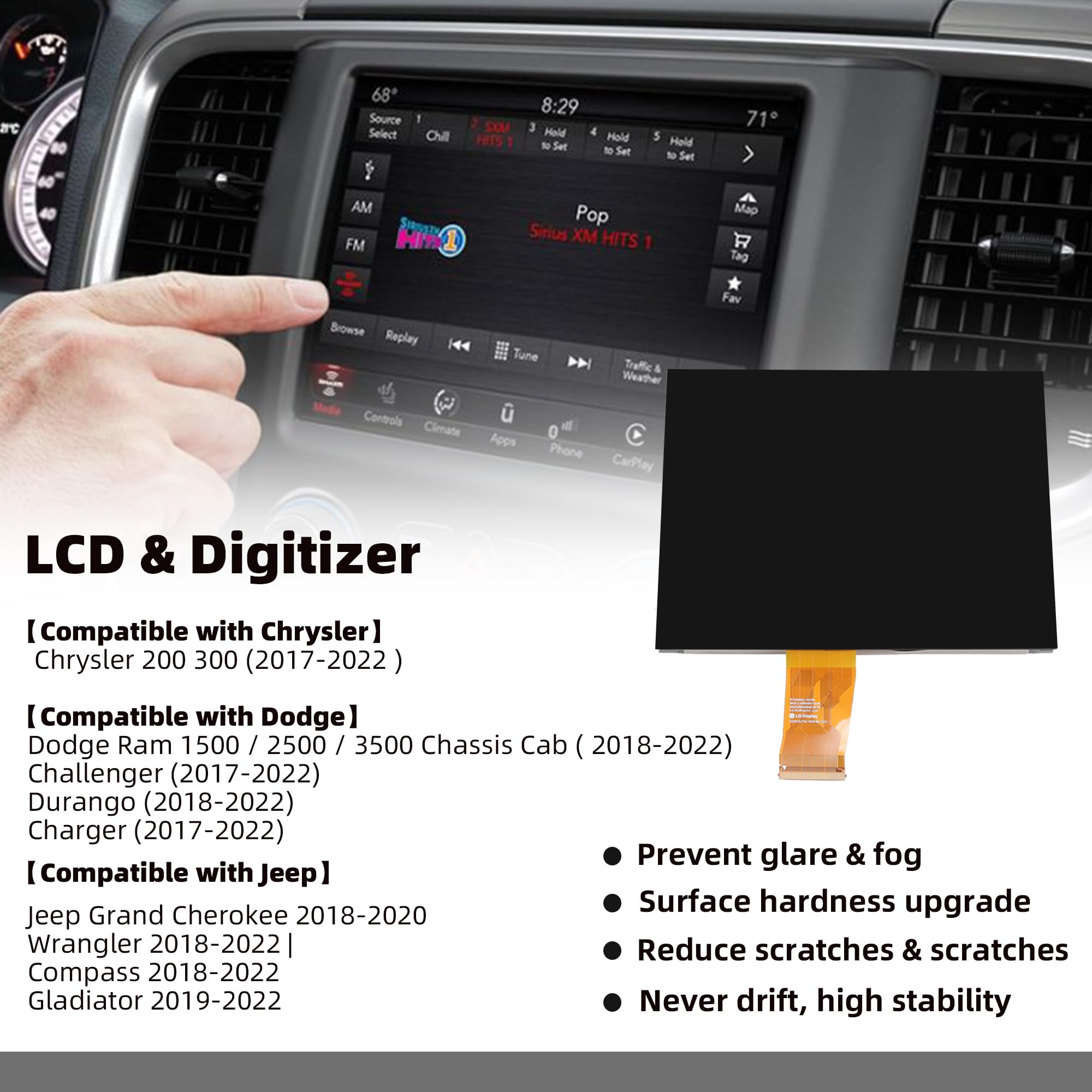 Dasbecan Uconnect 8.4'' Navigation Lcd Touch Screen 4C Uaq Nav Radio Compatible With Dodge Ram Jeep Chrysler 2017 2022 La084X01(