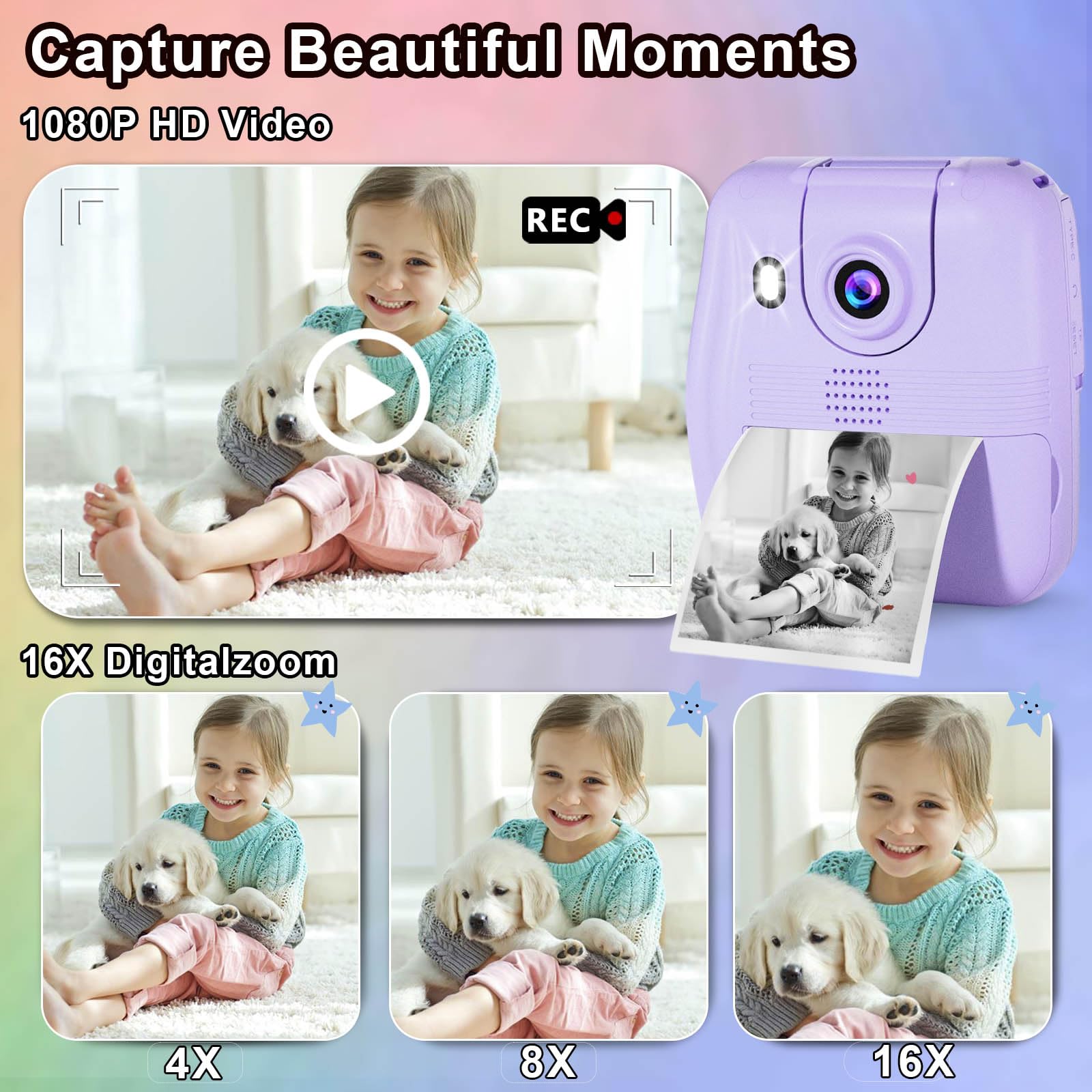 Gktz Kids Camera Instant Print   1080P Hd Instant Print Photo   Christmas Birthday Gifts For Age 4 5 6 7 8 9 10 Girls Boys   Por