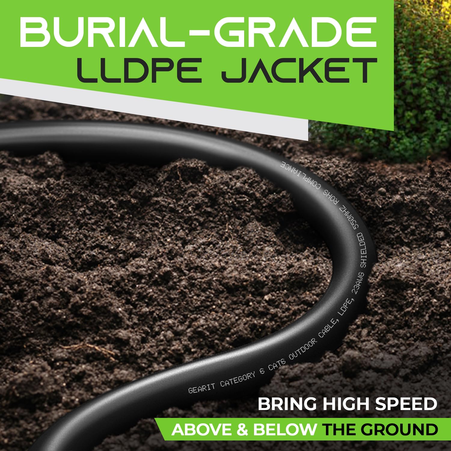 Gearit Cat6 Outdoor Ethernet Cable (10Ft) 23Awg Pure Copper, Ftp, Lldpe, Waterproof, Direct Burial, In Ground, Uv Resistant, Poe