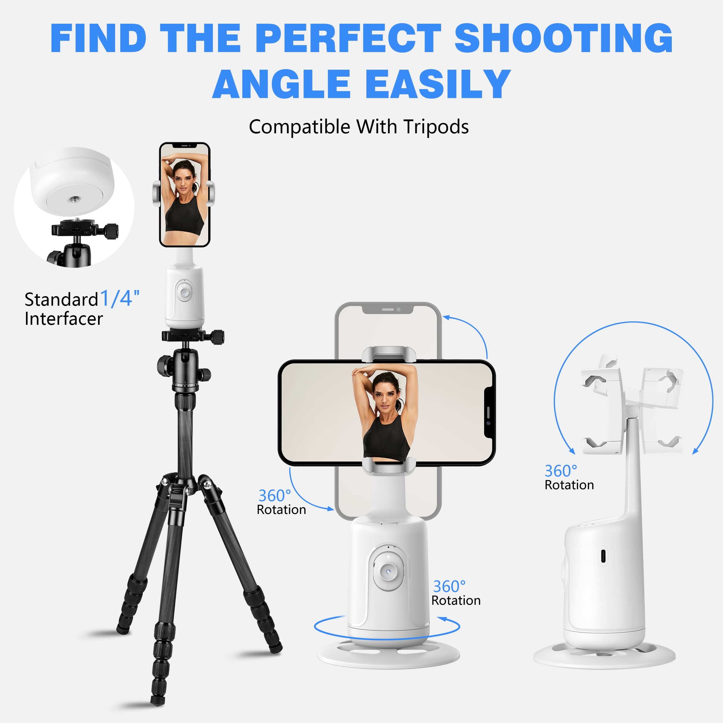 Auto Face Tracking Tripod, 360 Rotation Face Body Phone Camera Mount Smart Shooting Phone Tracking Holder With Remote,No App, Ge