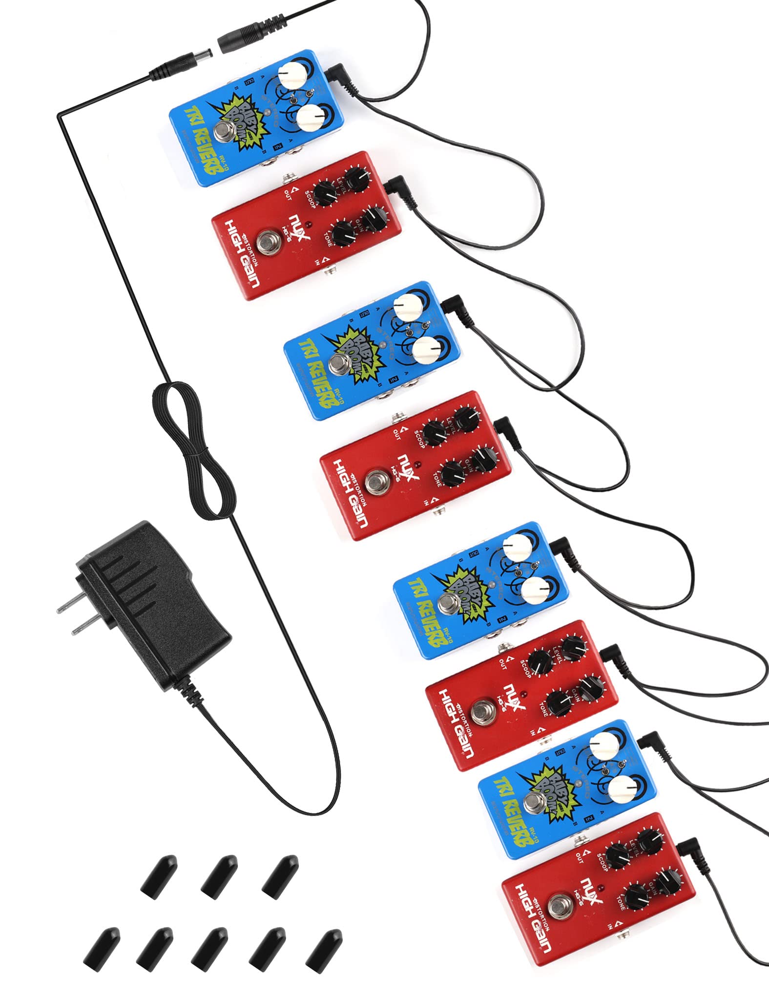 Mr.Power Guitar Effects Power Supply Adapter 9V Dc 1A (1000Ma) With Daisy Chain Cord Cable Free Insulated Cap (9V Adapter + 8 Way Cable)