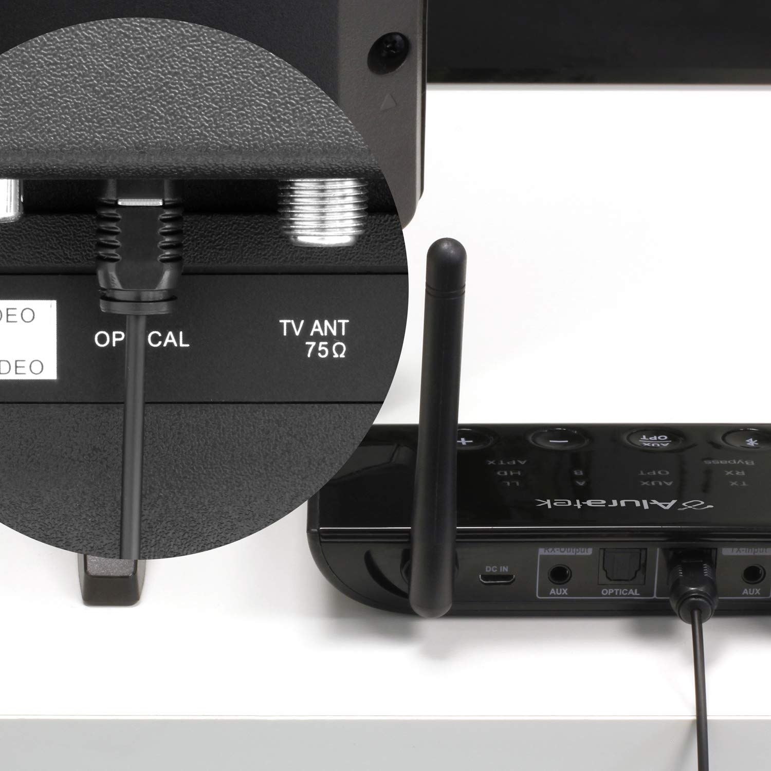 Aluratek Bluetooth Audio Receiver And Transmitter With Low Latency, Dual Antenna, Support Up To 100 Foot Range For Wireless From