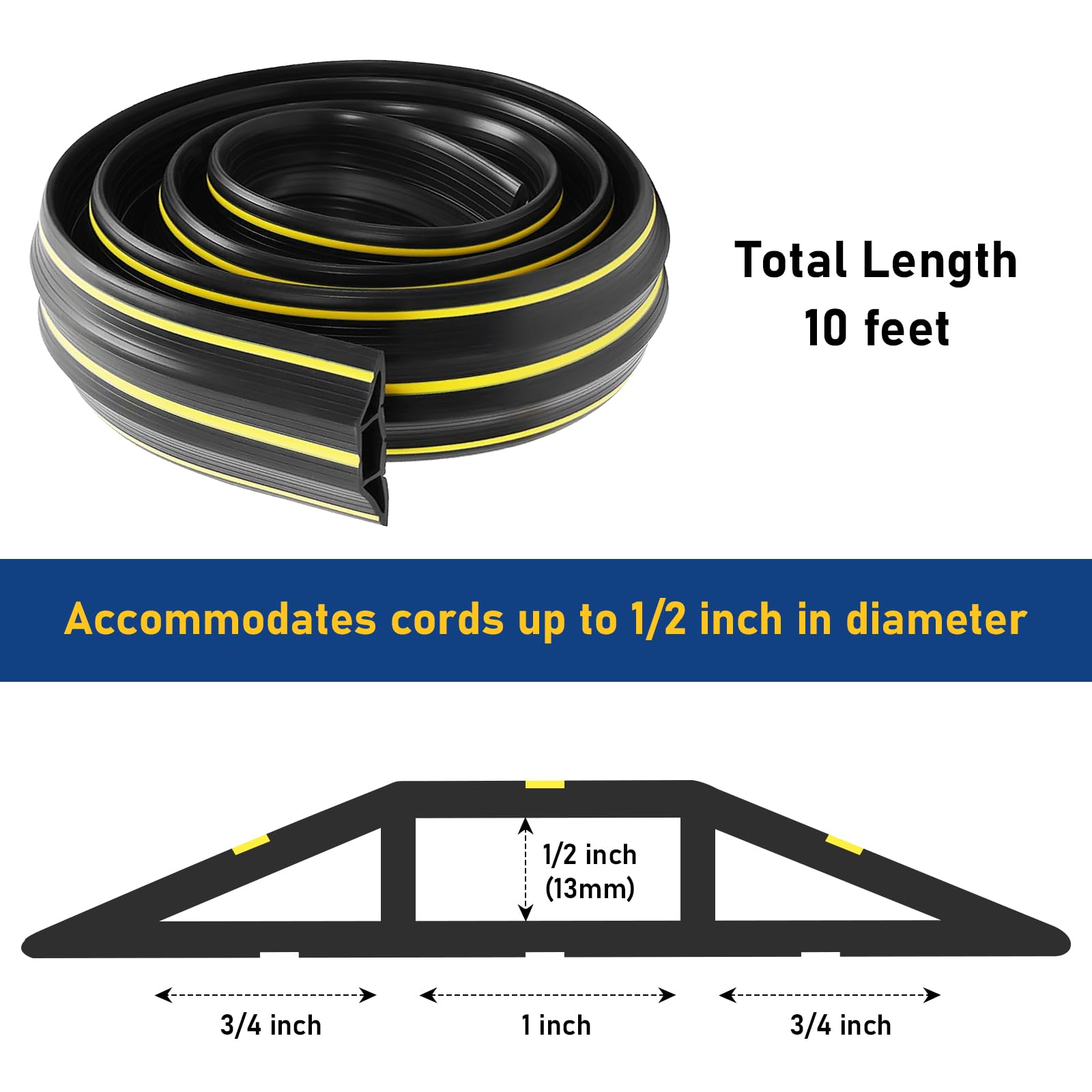 Floor Cord Cover, 10 Ft Heavy Duty Floor Cable Cover 3 Channels Rubber Cable Protector Management Extension Cord Cover Cord Hide