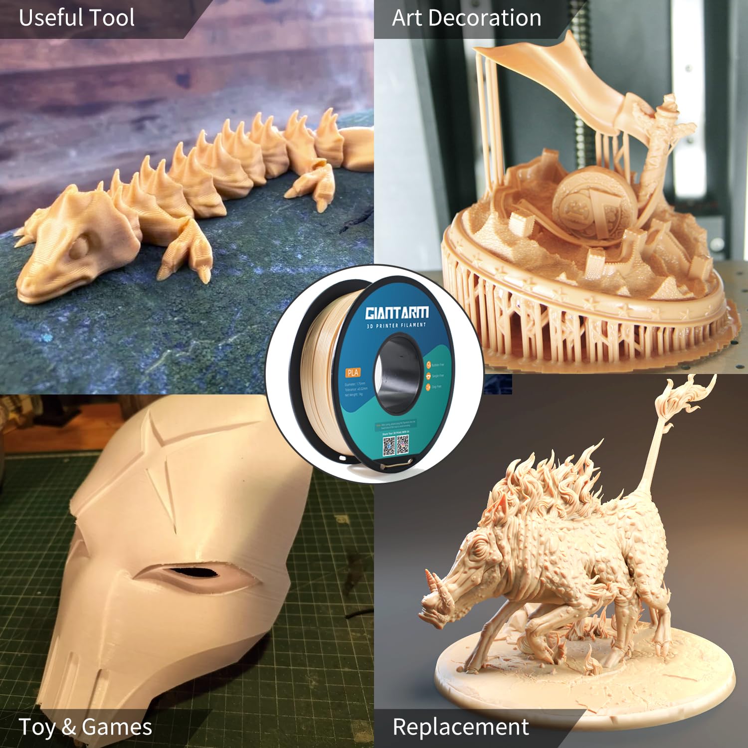 Giantarm 3D Printer Filament, Bone White Pla Filament, 1Kg(2.2Lbs) Spool, 1.75Mm Dimension Accuracy +/  0.03Mm, 3D Printing Fila