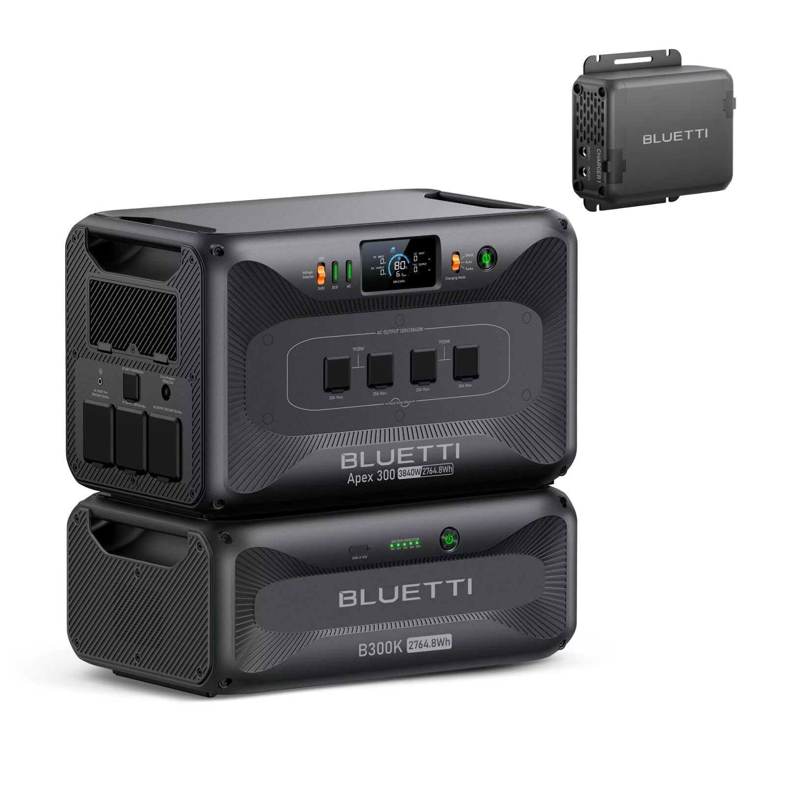 BLUETTI Portable Power Station Apex 300 & B300K & Charger 1 (560W Alternator Charger), 5529.6Wh LFP Battery Backup with 6 3840W 