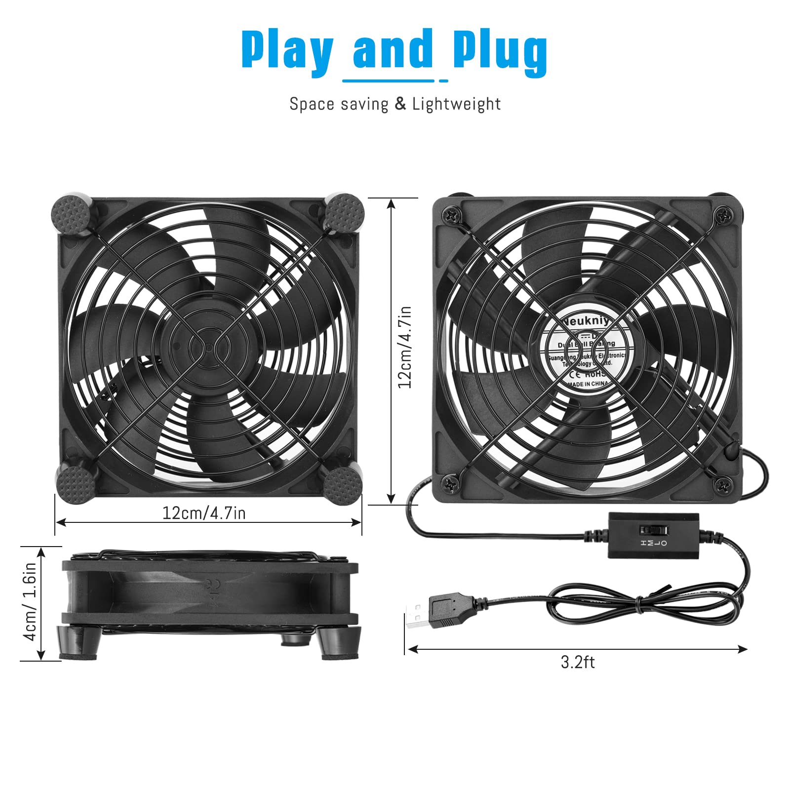 Neukniy Quiet 120Mm Usb Computer Fan Dual Ball Bearing With Speed Controller 5V Powered Fan For Router Modem Xbox Dvr Playstatio