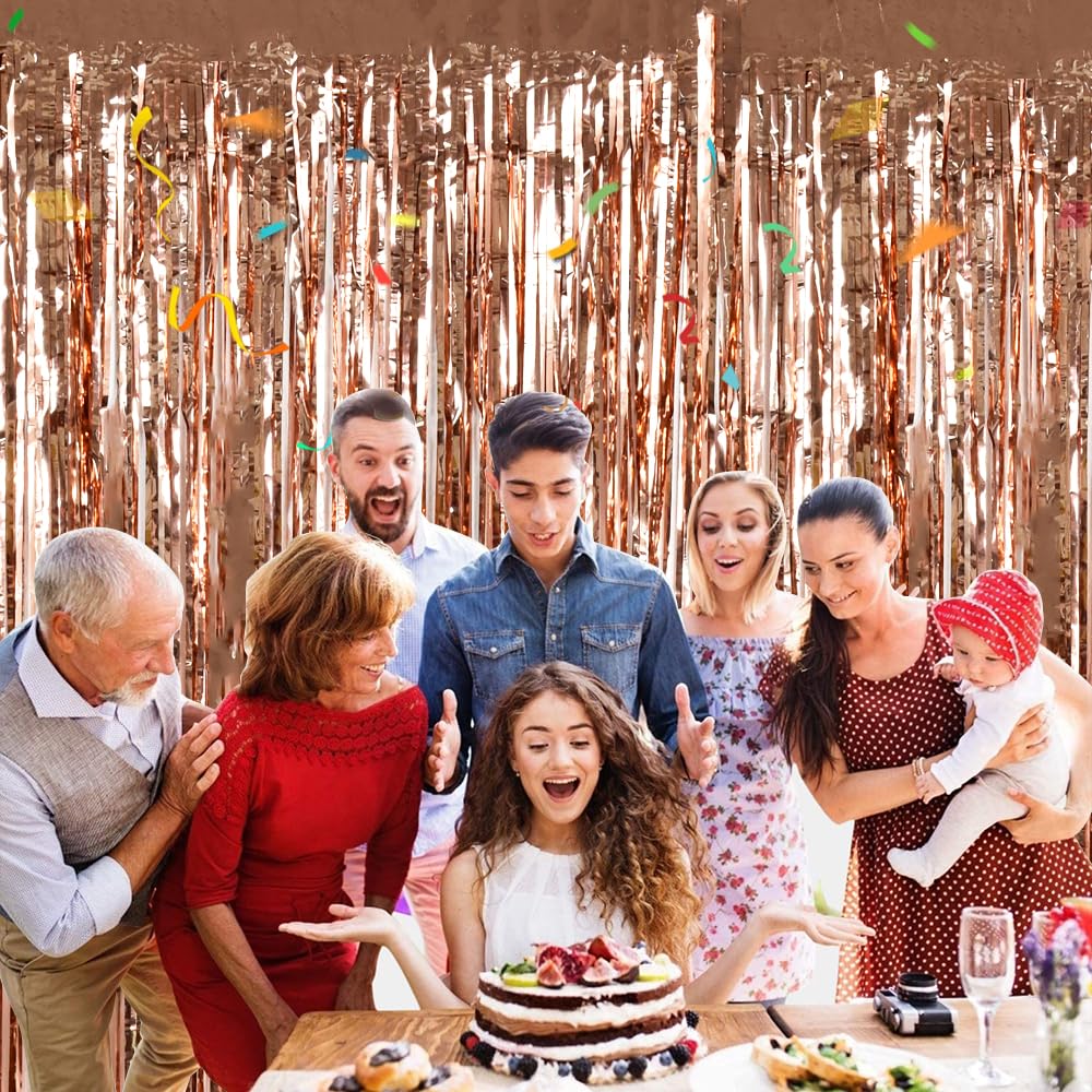 Beishida 2 Pcs Rose Gold Door Streamers Tinsel Curtain Party Backdrop Fringe Foil Wall Background For Birthday Christmas Wedding