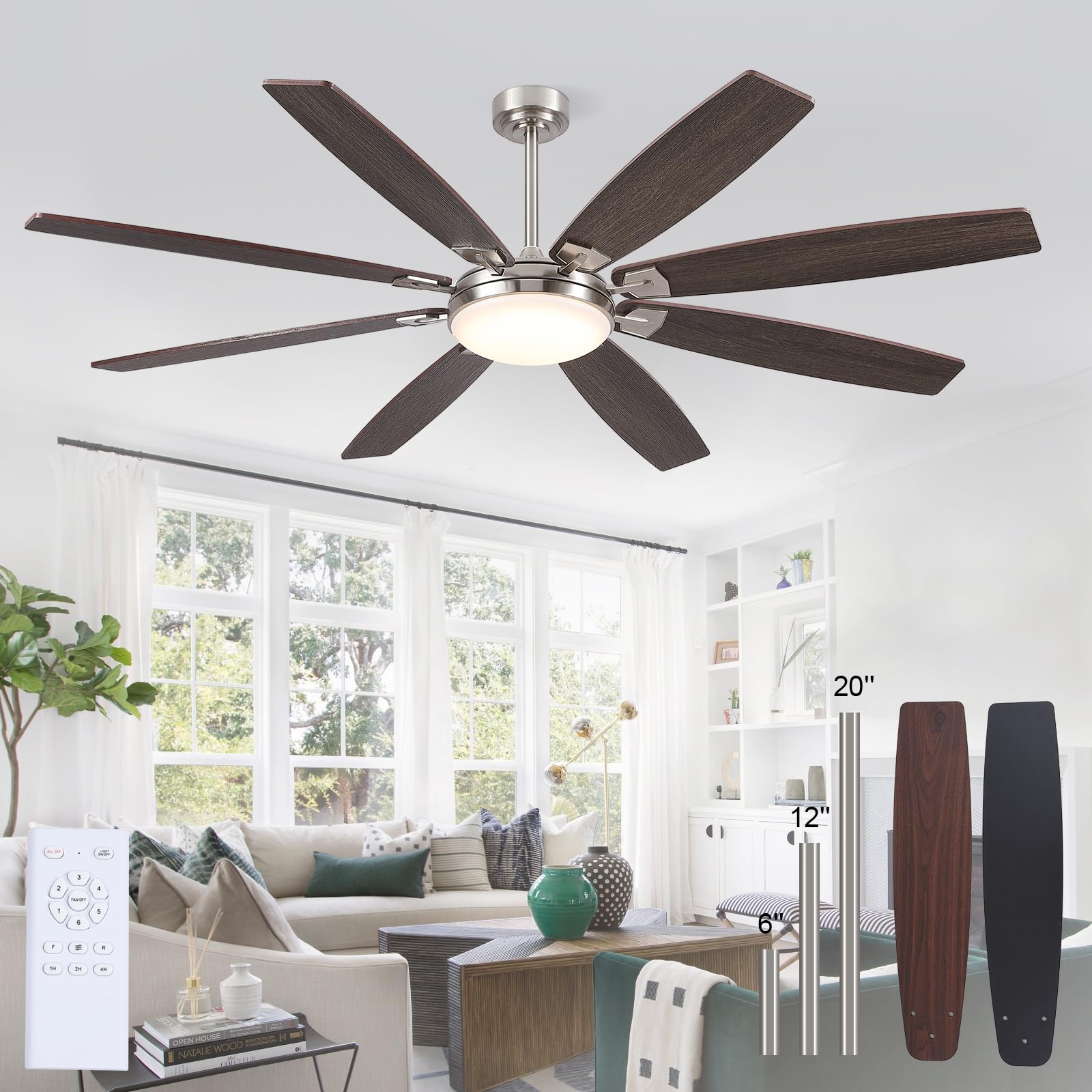 MADSHNE 72 Inch Large Ceiling Fans with Lights and Remote, Outdoor Ceiling Fan with Lights for Patio, Industrial Commercial Ceil