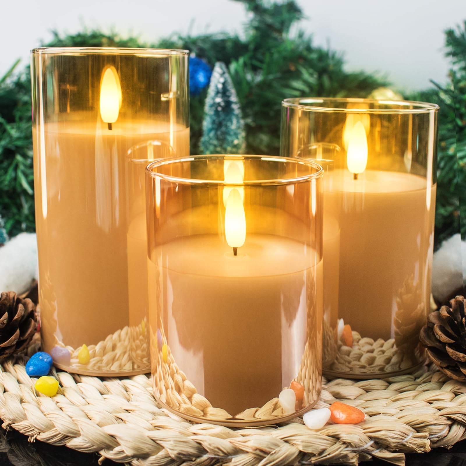 Hl Gold Glass Flameless Candles With Remote 600Hours Battery Operated With Timer Flickering Led Pillar Candles Real Wax For Part
