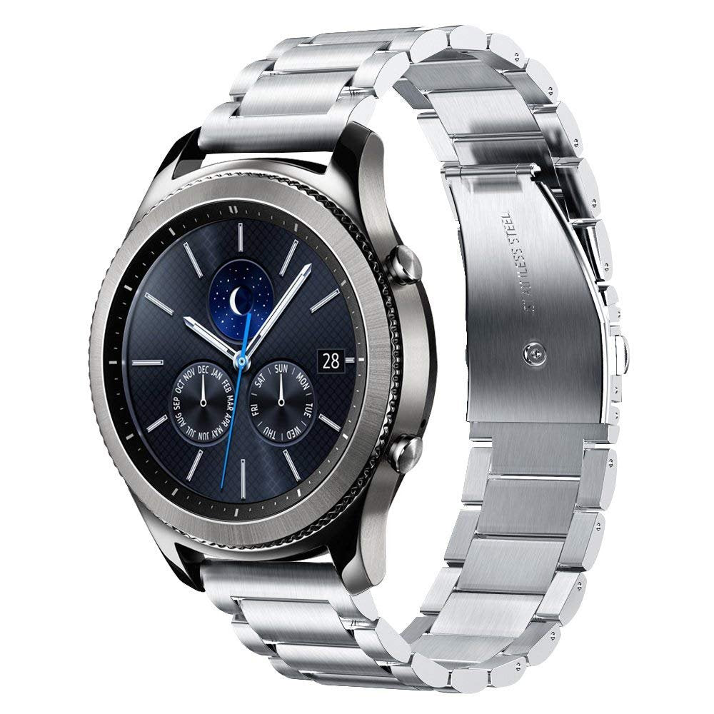 V Moro Metal Strap Compatible With Galaxy Watch 46Mm(2019) Band/Galaxy Watch 3 45Mm Bands Men Silver Solid Stainless Steel Repla