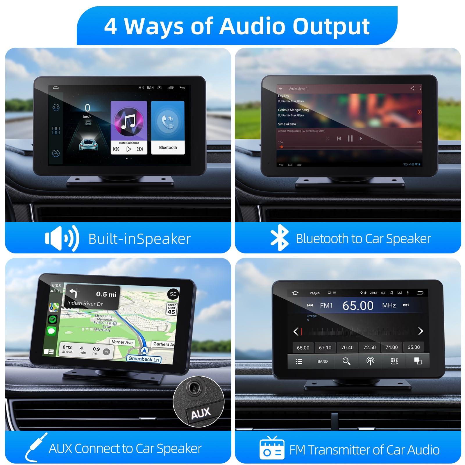 Vukarual Wireless Apple Carplay And Android Auto Screen For Car, 7'' Hd Portable Touch Screen Car Stereo With Bluetooth, Backup