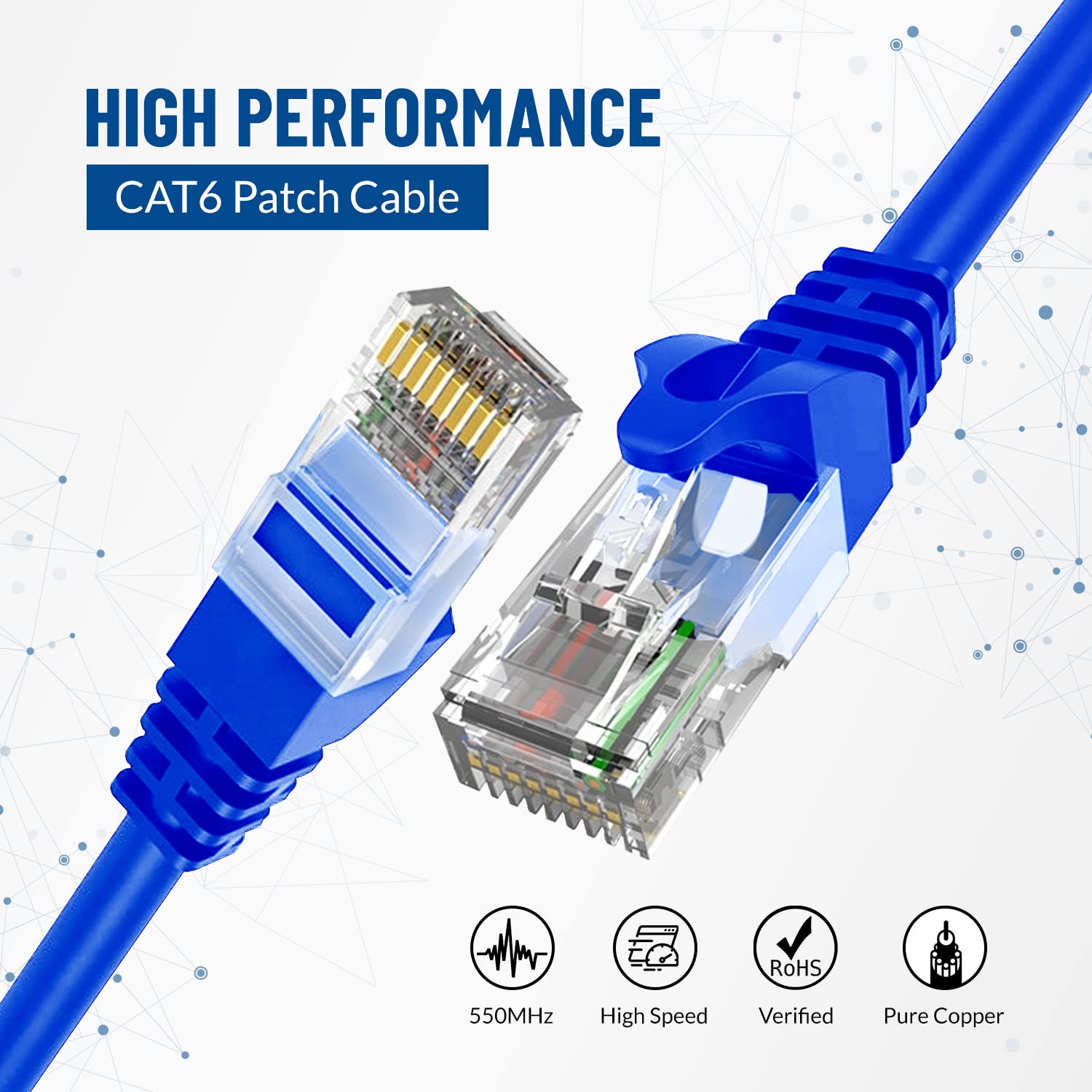 Newyork Cables Cat6 Ethernet Patch Cable 3Ft (5 Pack), Snagless Cat6 Patch Cables For Data Centers, 10Gbps, 550Mhz Ethernet Cord, Bare Copper Network Patch Cables For Home And Enterprise  Blue