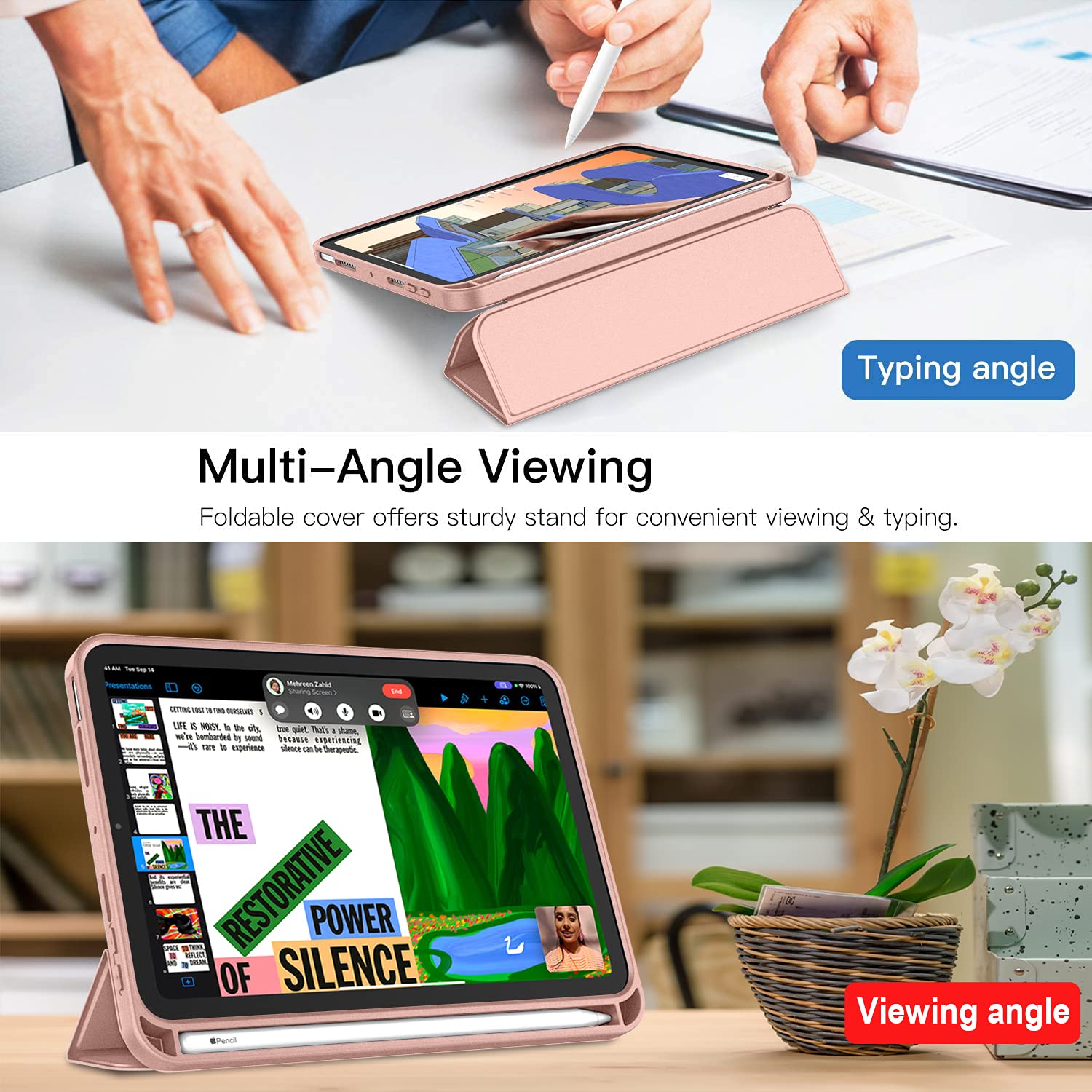 Imieet Ipad Mini 7 Case 2024 (A17 Pro), Ipad Mini 6 Case (8.3 Inch,2021 Model), Ipad Mini 7Th/6Th Generation Case With Pencil Holder, Trifold Stand Smart Case With Soft Tpu Back,Rose Gold