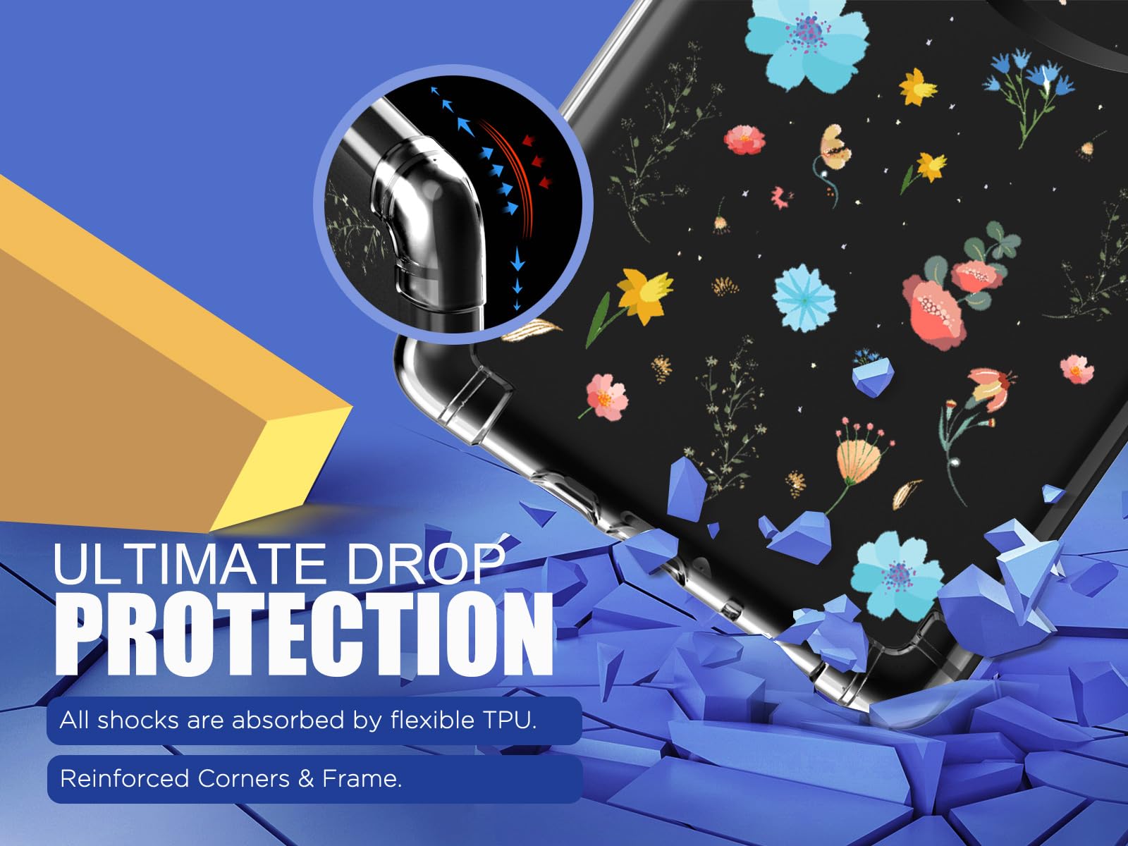 MoKo Case for 6' All New Kindle (11th Generation 2024/2022 Release), Ultra Clear Soft Flexible Transparent TPU Skin Bumper Back Cover Shell, Blue Garden