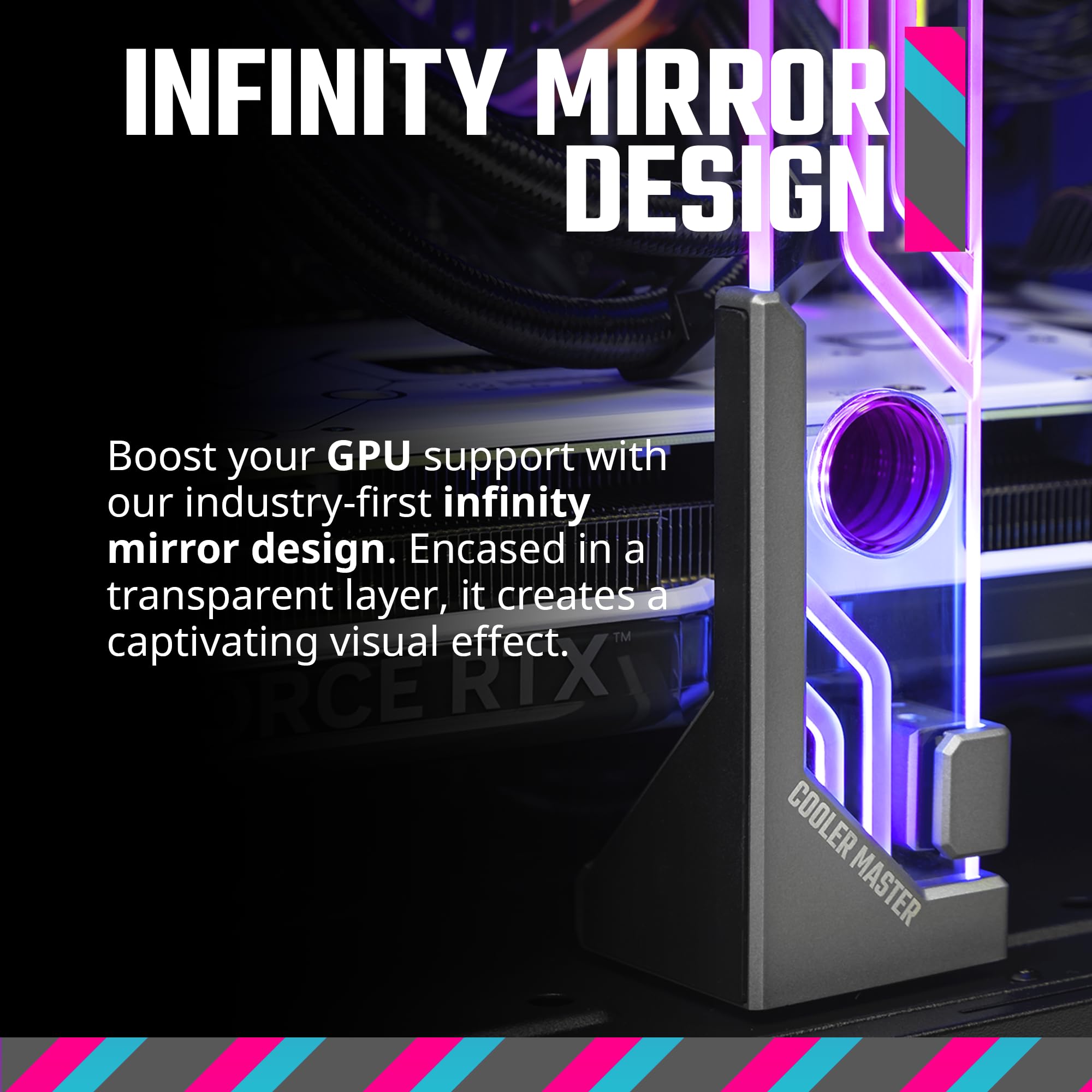 Cooler Master Atlas Argb Gpu Support Bracket, Aluminum Magnets Stand, Infinity Mirror Design, Argb Tempered Glass, Dual Axis Mod
