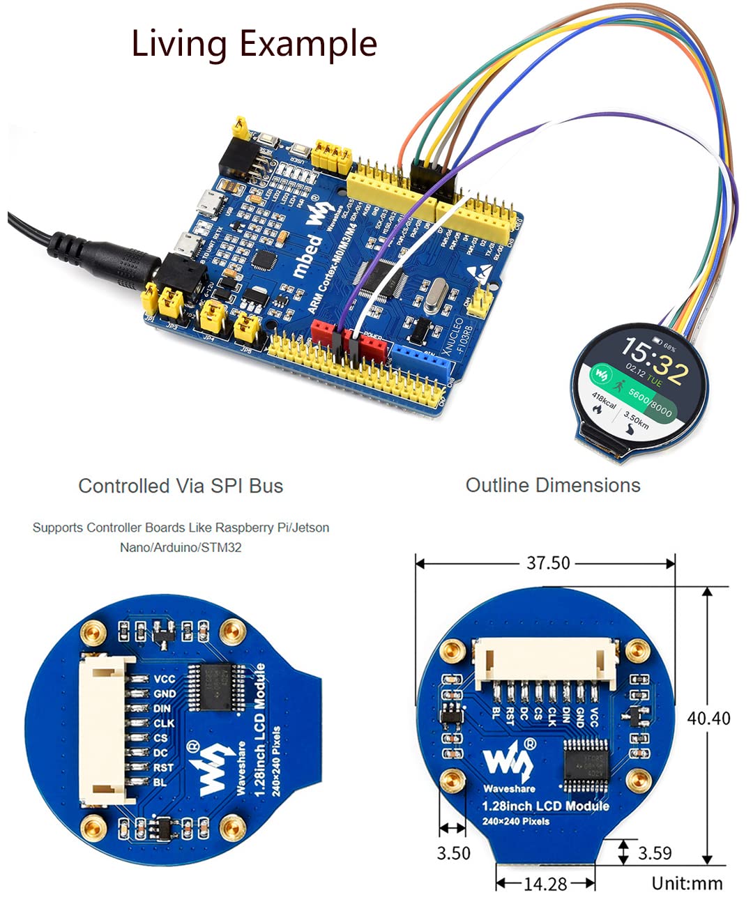 1.28Inch Round Lcd Ips Module 240X240 Resolution 65K Rgb Colors Spi Interface For Arduino/Raspberry Pi/Jetson Nano/Stm32