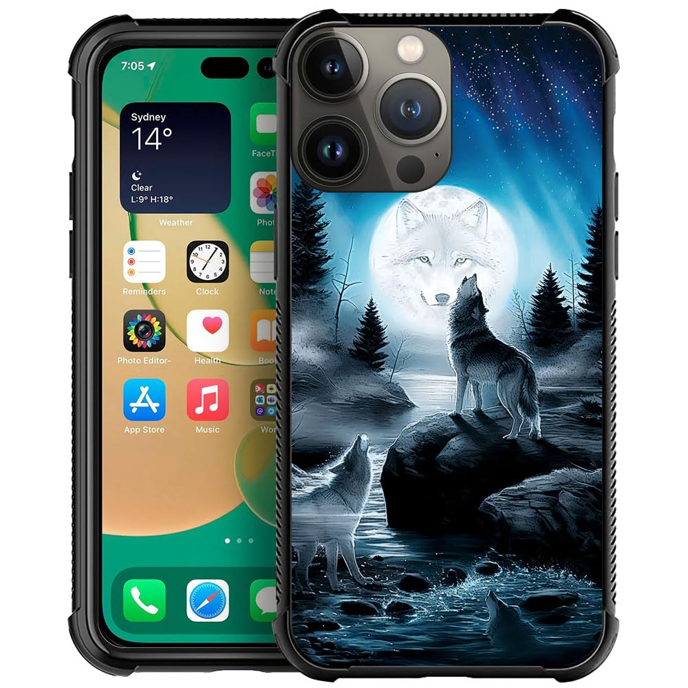 CARLOCA iPhone 13 Pro Case Shockproof Drop Protection Star Howling Wolfs Graphic Design