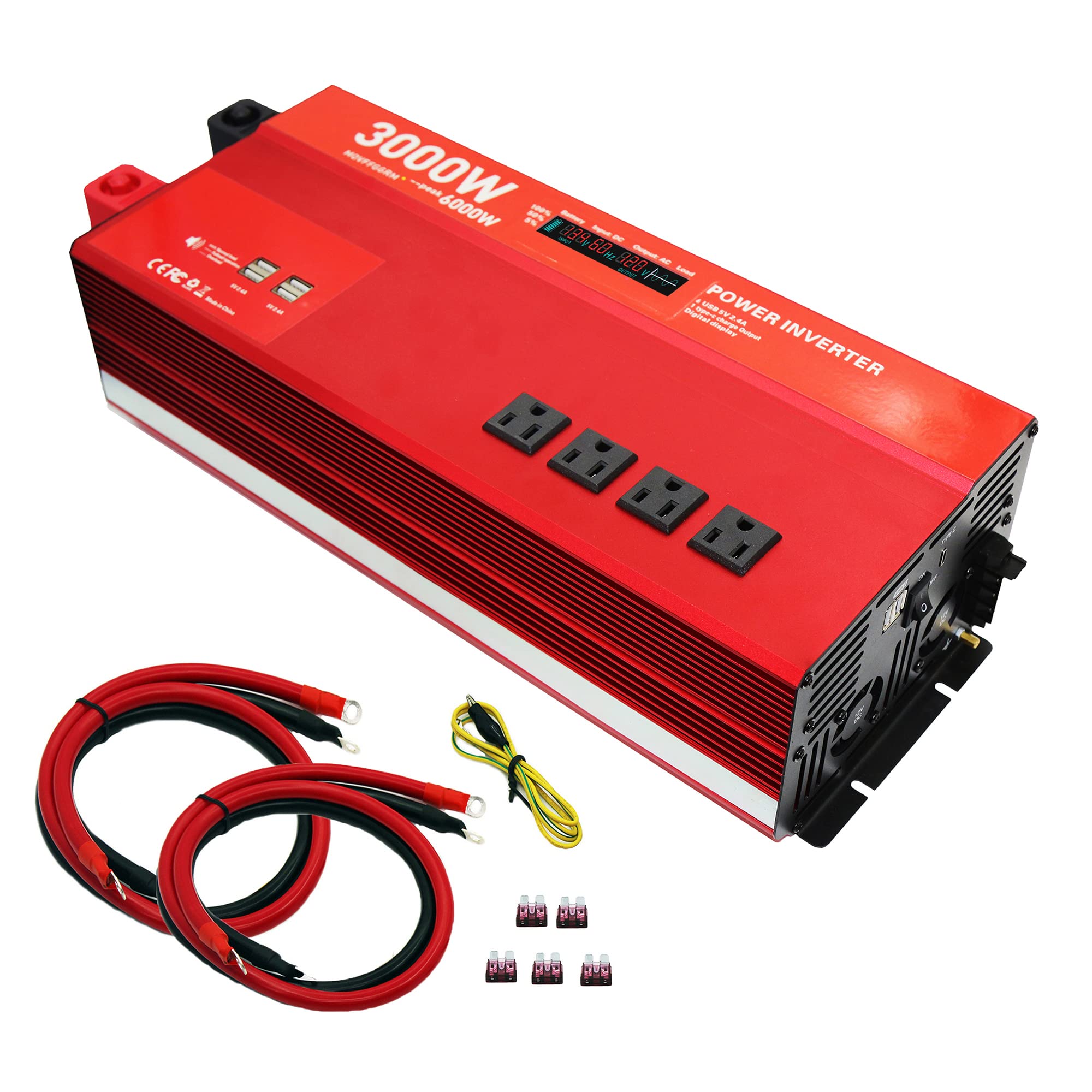 MOVFFGGRM 3000W 12V Power Inverter,Peak 6000W, Car/Truck/RV DC 12V to 110V 4AC Converter, 6X 2.4A USB Ports,with 18W Type-C Quic